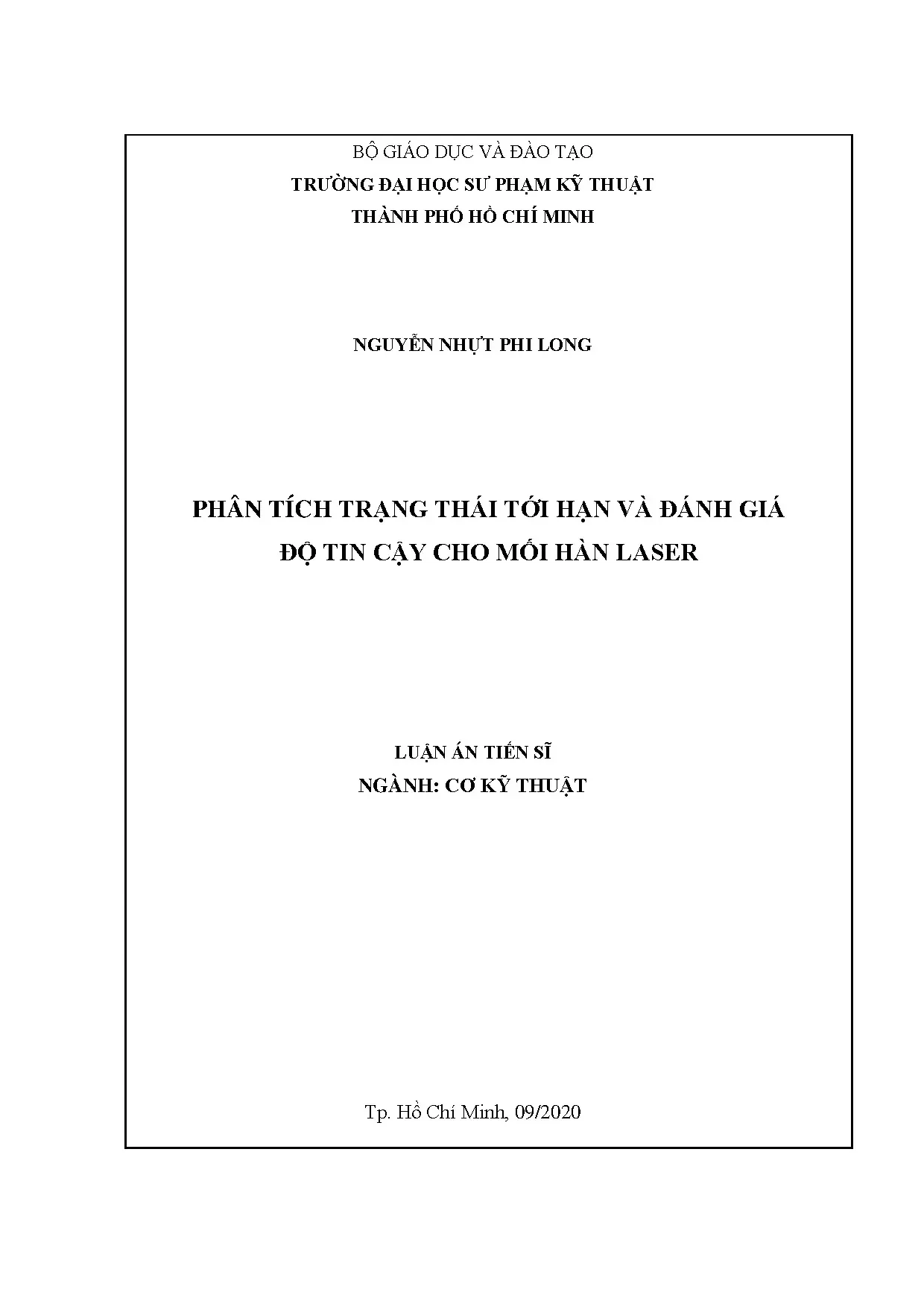 Luận án: Phân tích trạng thái tới hạn mối hàn laser
