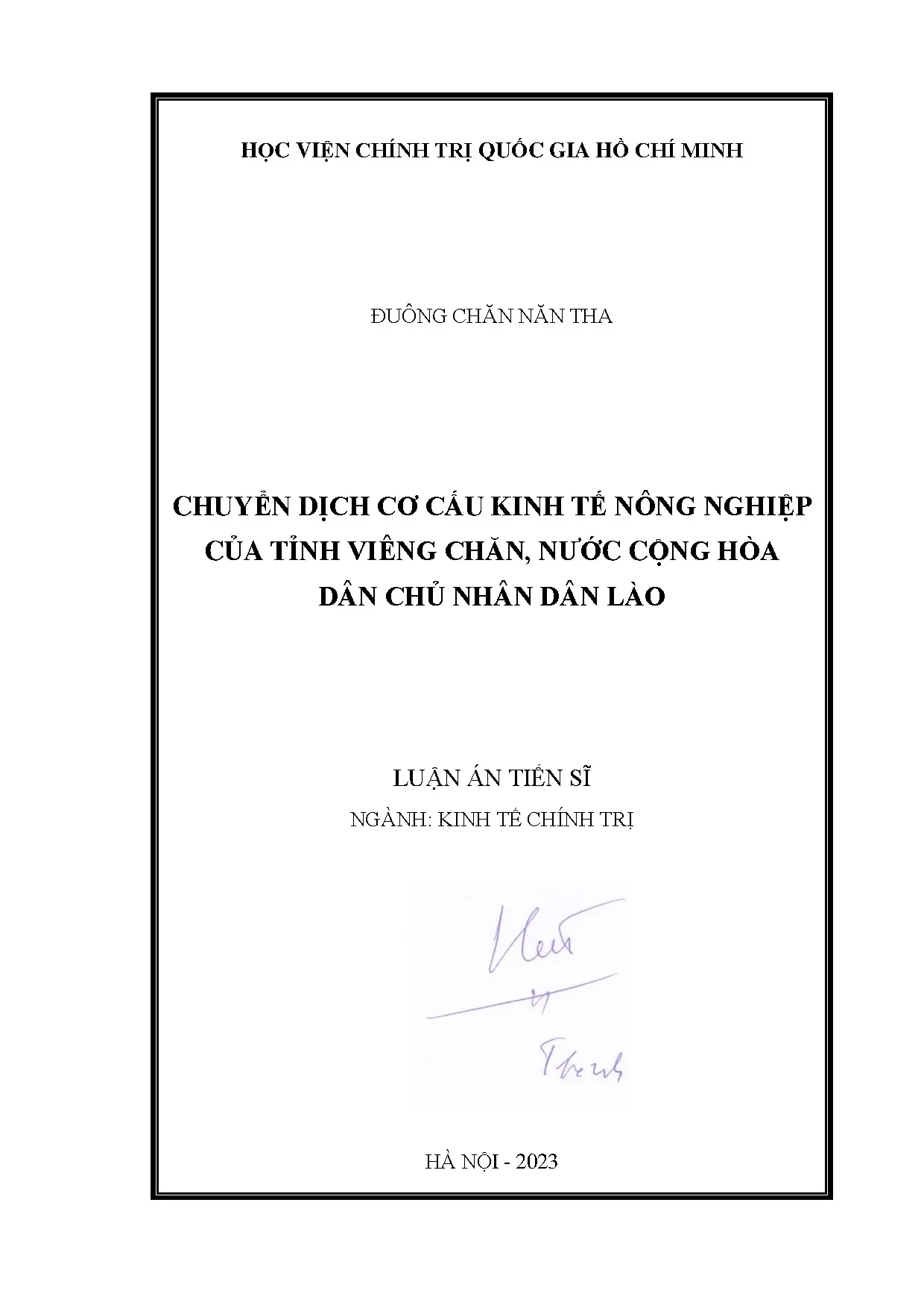 Chuyển dịch cơ cấu kinh tế nông nghiệp tỉnh Viêng Chăn Lào