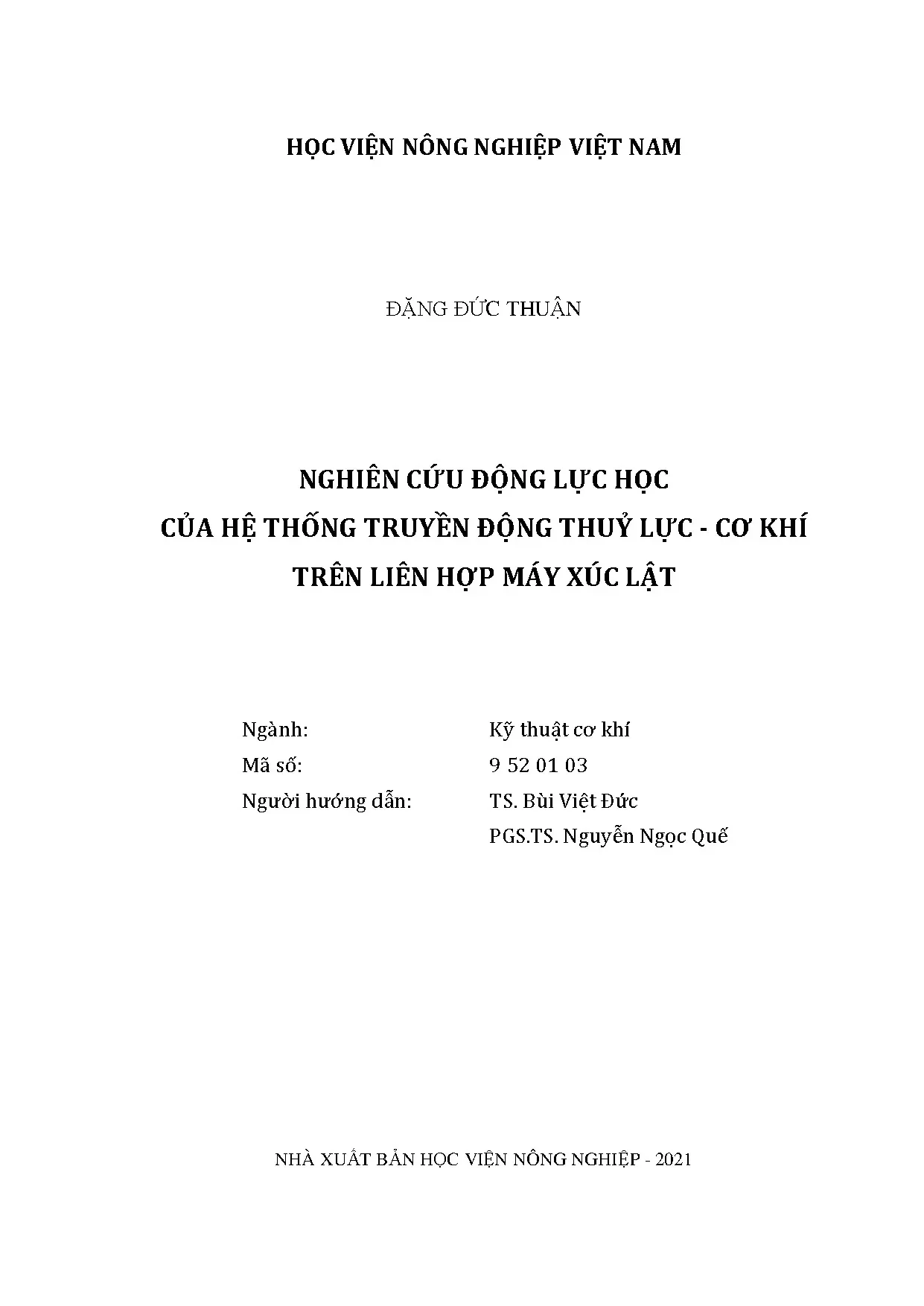 Nghiên cứu động lực học hệ thống truyền động thủy lực - cơ khí