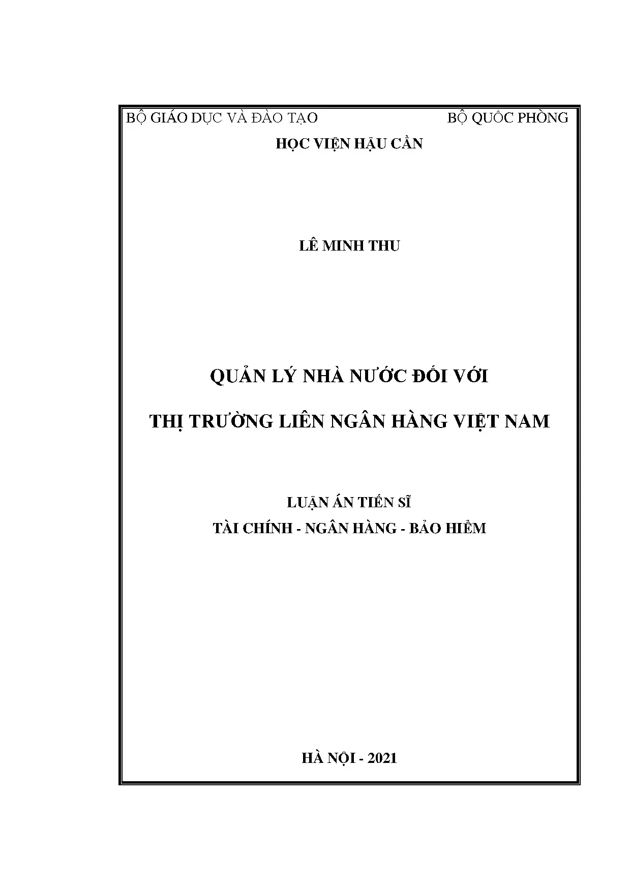 Quản lý nhà nước đối với thị trường liên ngân hàng Việt Nam