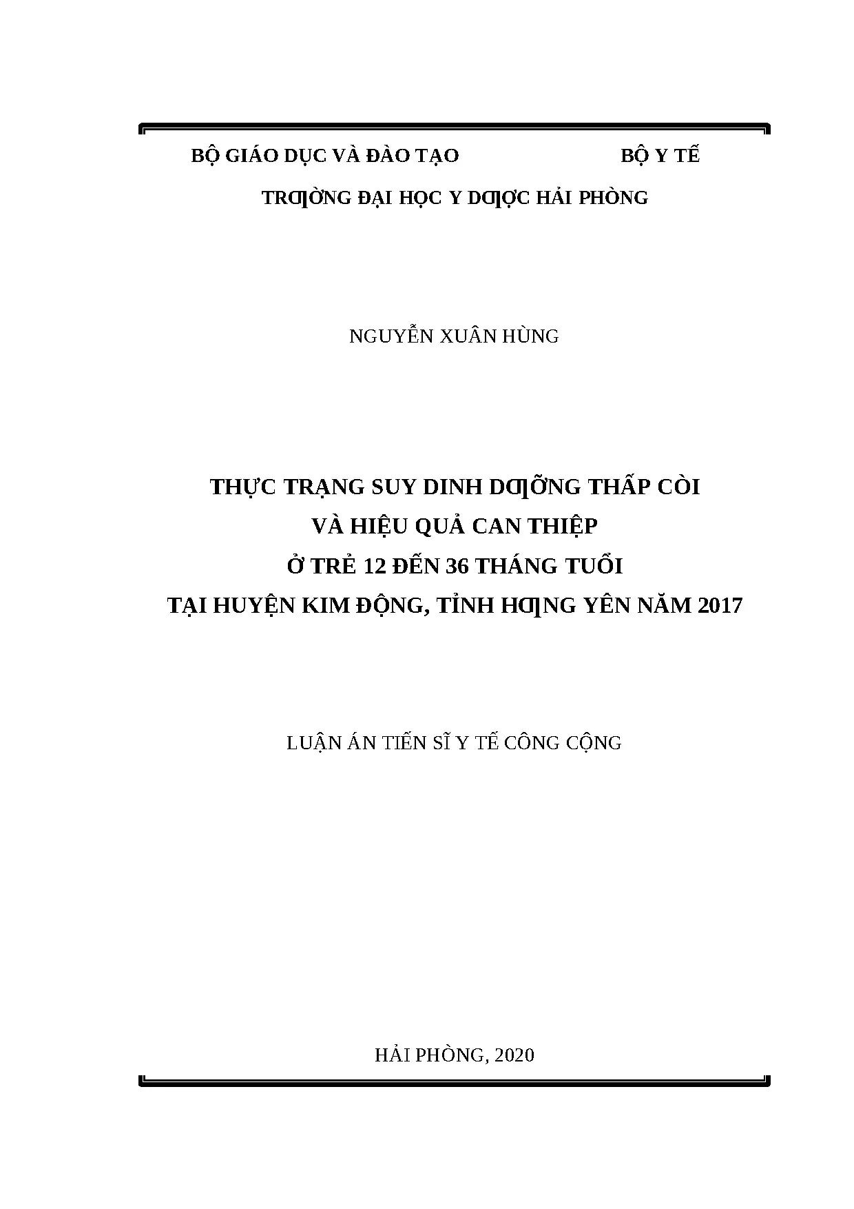 Nghiên cứu thực trạng suy dinh dưỡng thấp còi ở trẻ 12-36 tháng tại huyện Kim Động