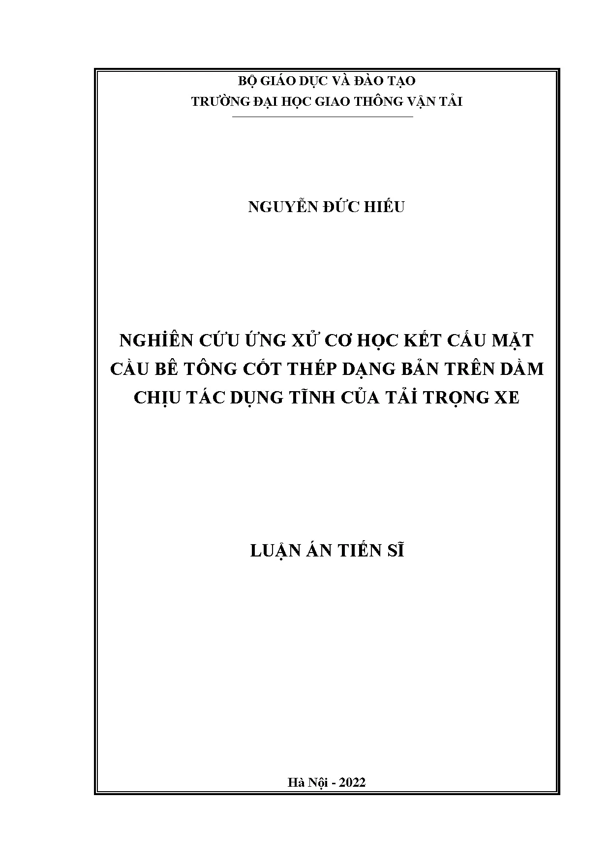 Ứng xử cơ học bản mặt cầu bê tông cốt thép dưới tải trọng xe