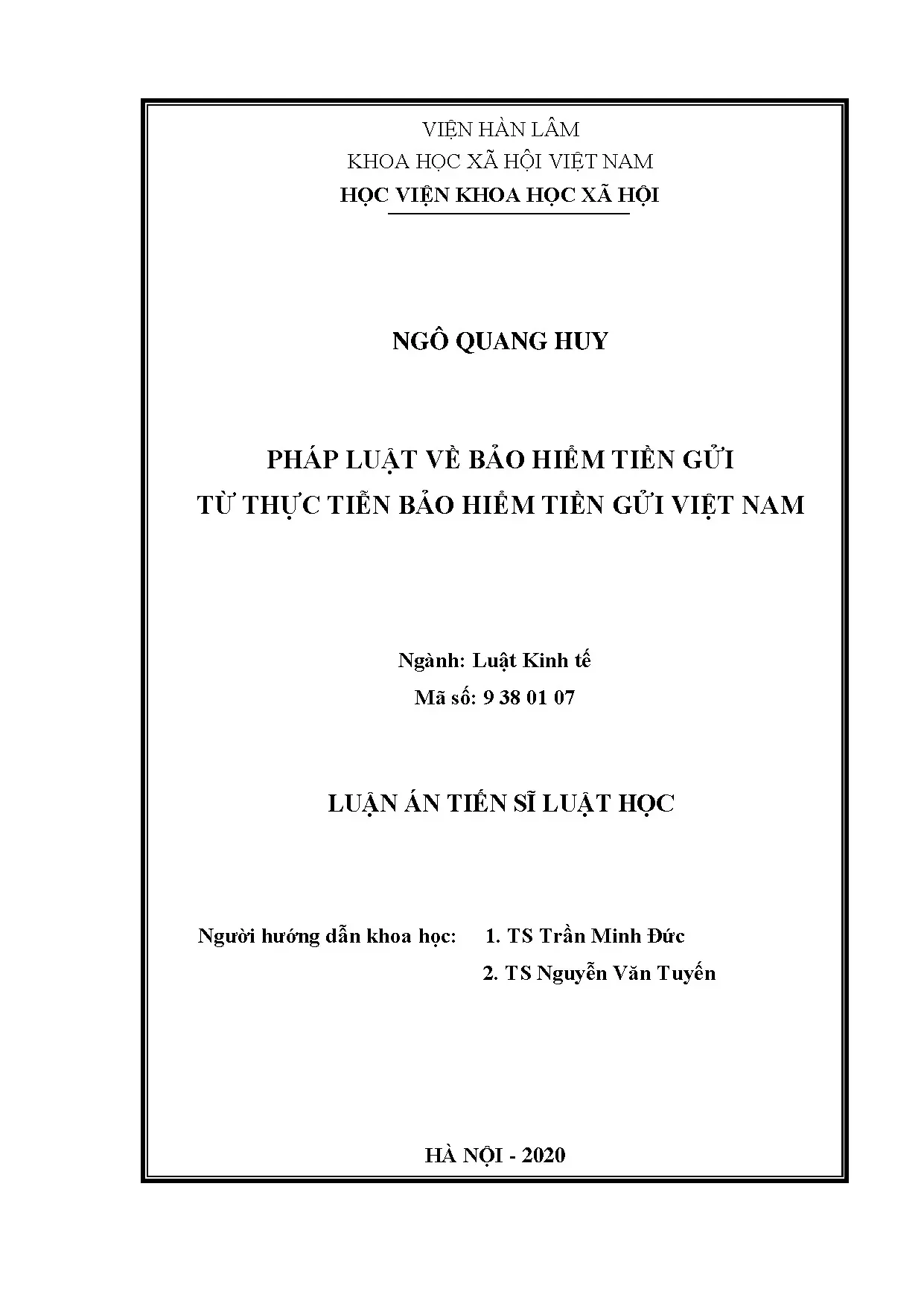Luận án tiến sĩ pháp luật bảo hiểm tiền gửi tại Việt Nam