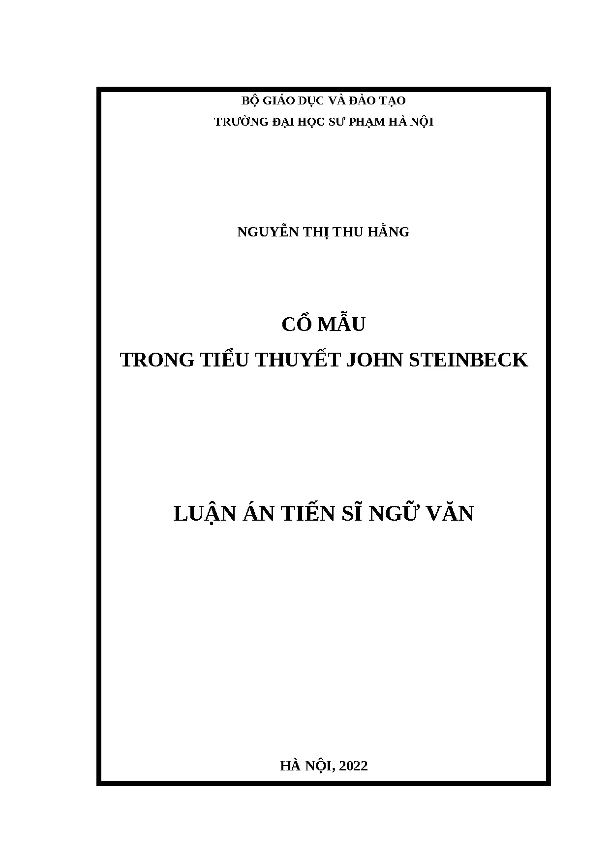 Luận án tiến sĩ: Cổ mẫu trong tiểu thuyết John Steinbeck