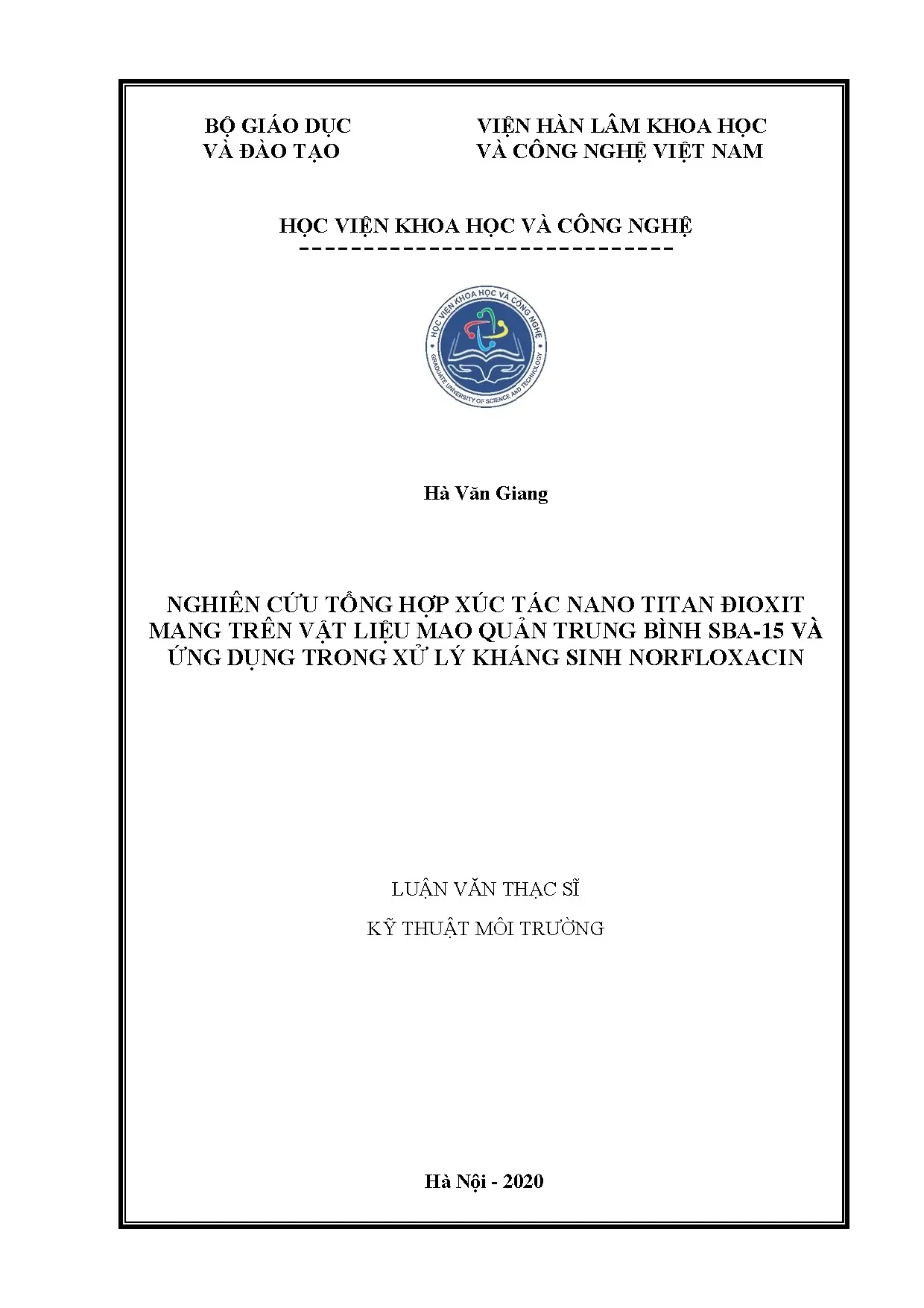Xúc tác nano TiO2/SBA-15 trong xử lý kháng sinh Norfloxacin