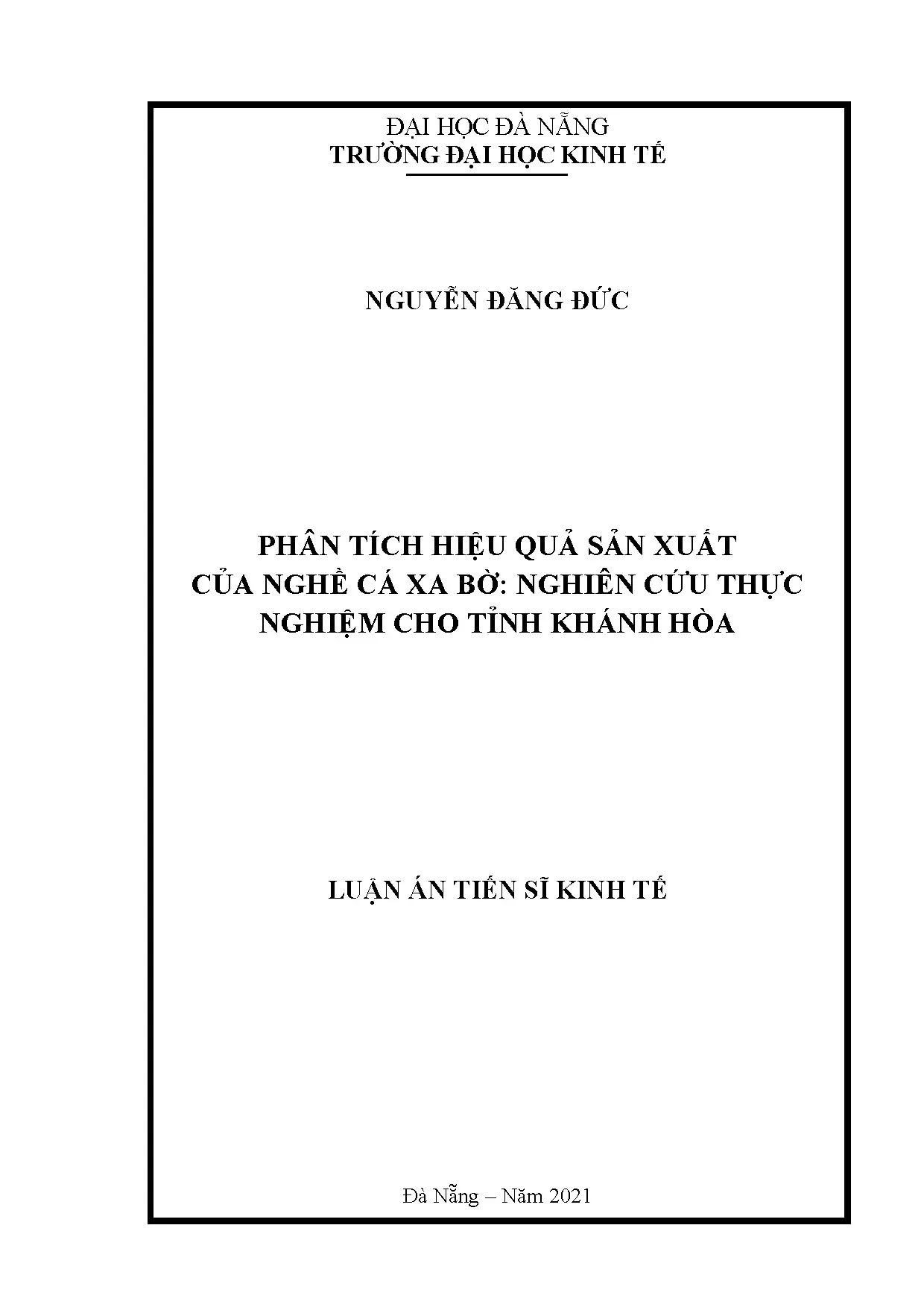 Phân tích hiệu quả sản xuất nghề cá xa bờ tỉnh Khánh Hòa