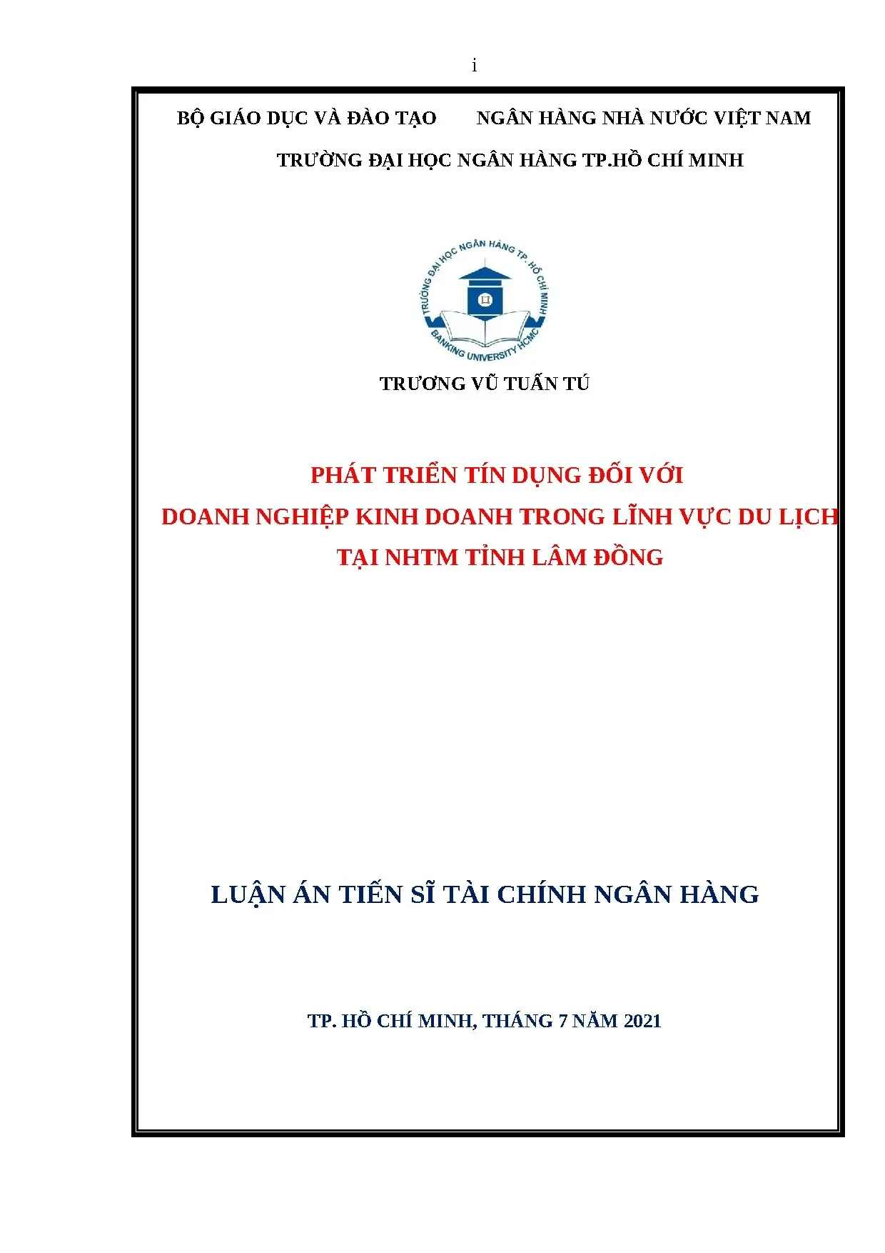 Phát triển tín dụng doanh nghiệp du lịch tại Lâm Đồng - Luận án tiến sĩ