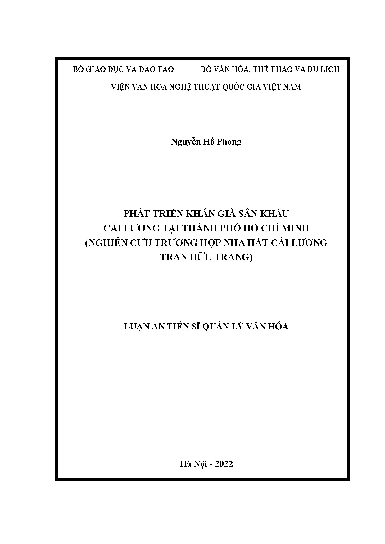 Phát triển khán giả cải lương TPHCM nghiên cứu nhà hát Trần Hữu Trang