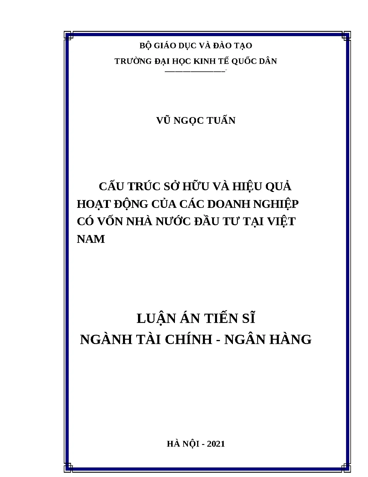 Luận án: Cấu trúc sở hữu ảnh hưởng hiệu quả doanh nghiệp vốn nhà nước