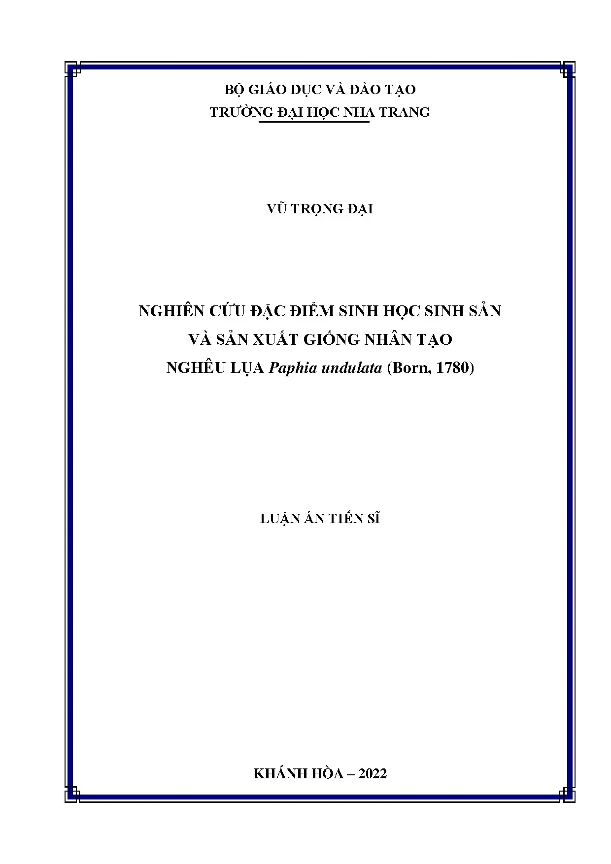 Nghiên cứu sinh sản và giống nhân tạo nghêu lụa Paphia undulata