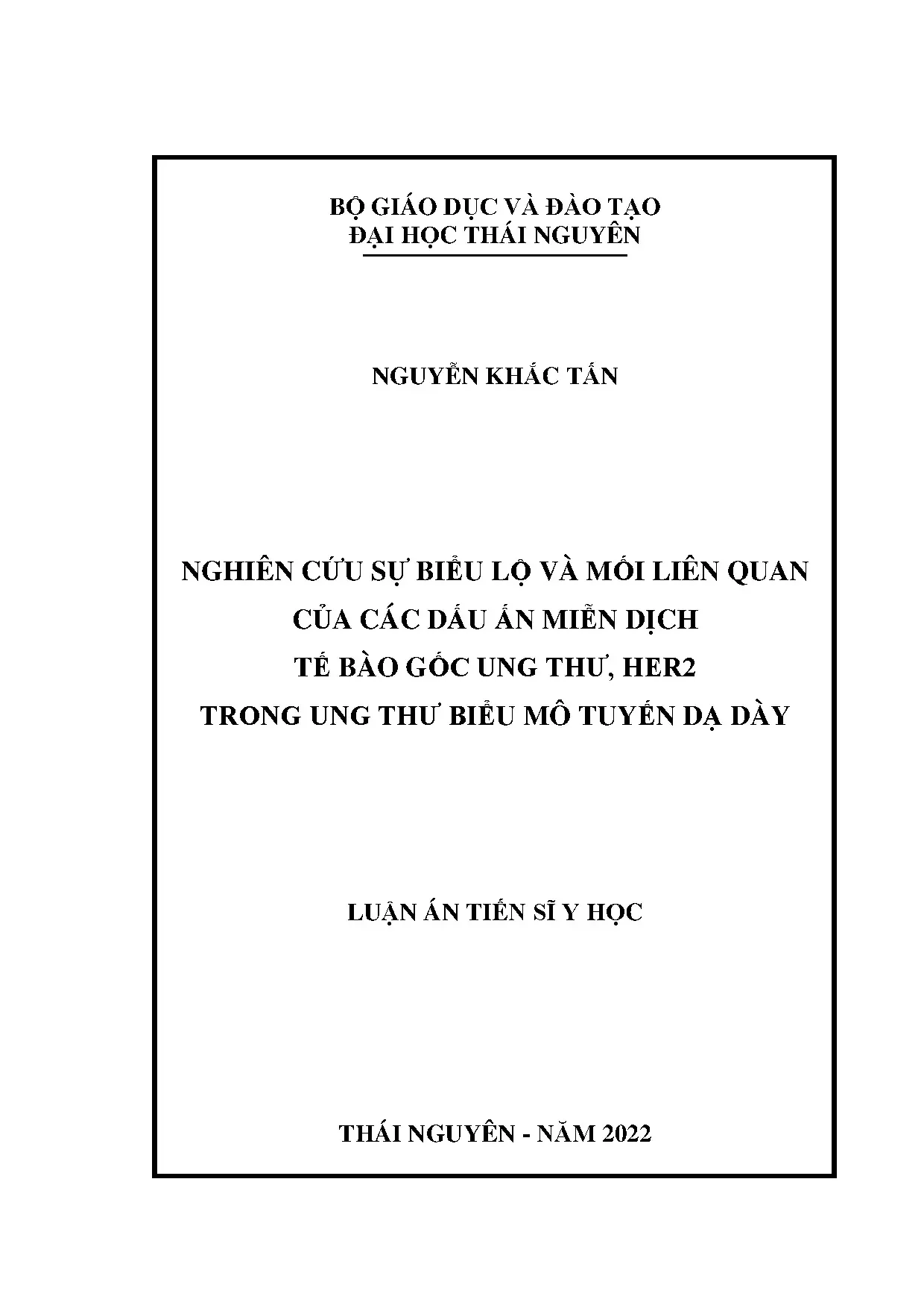 Dấu ấn miễn dịch tế bào gốc ung thư và HER2 trong ung thư dạ dày