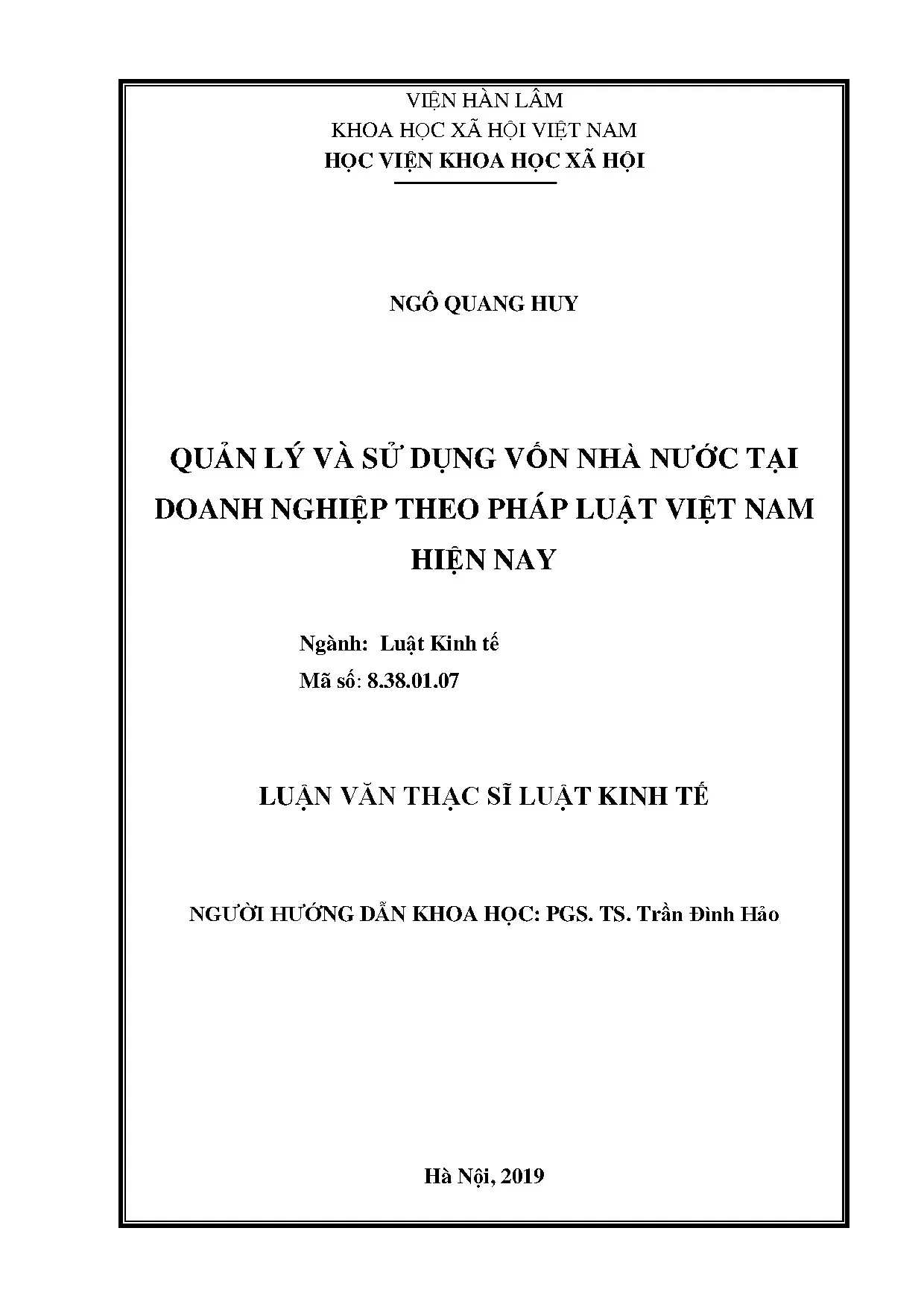 Quản lý vốn nhà nước tại doanh nghiệp theo pháp luật Việt Nam