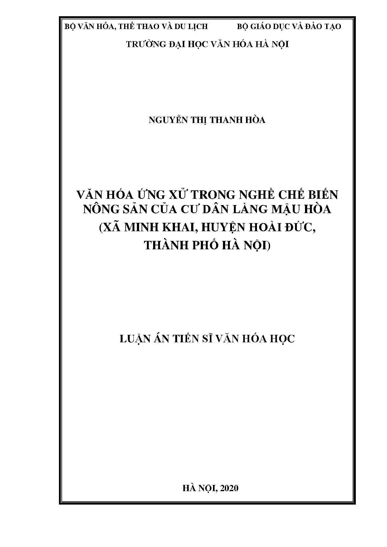 Nghiên cứu văn hóa ứng xử trong chế biến nông sản Mậu Hòa