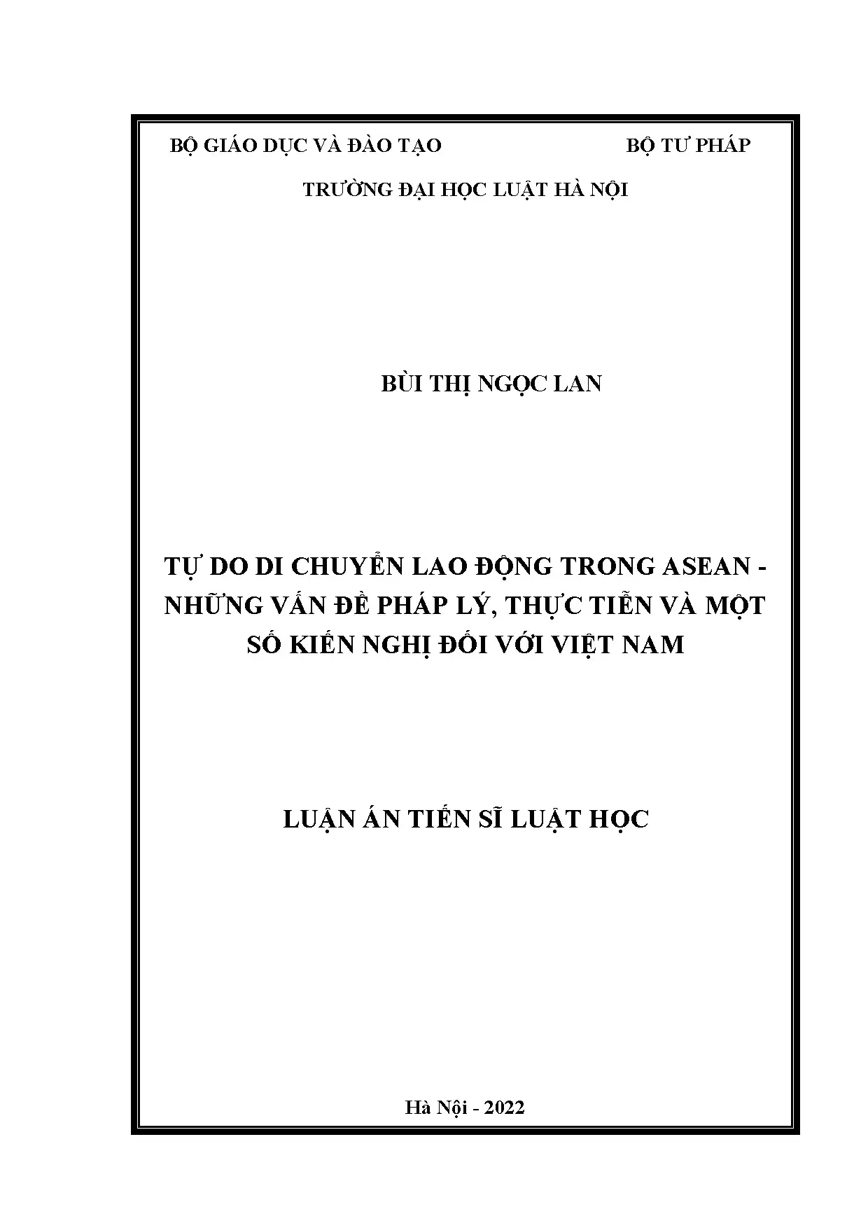 Luận án tự do di chuyển lao động ASEAN: Vấn đề pháp lý thực tiễn và kiến nghị cho Việt Nam
