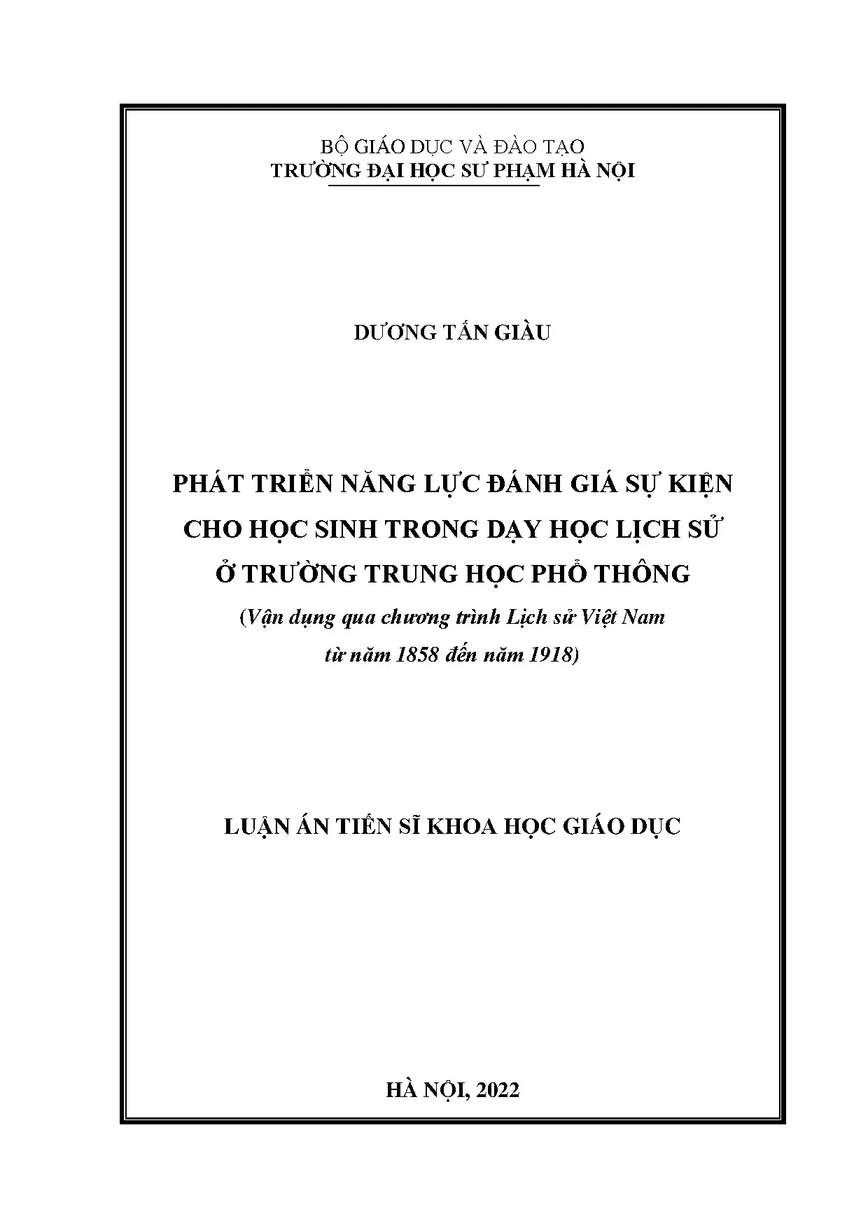 Phát triển năng lực đánh giá sự kiện cho học sinh môn Lịch sử