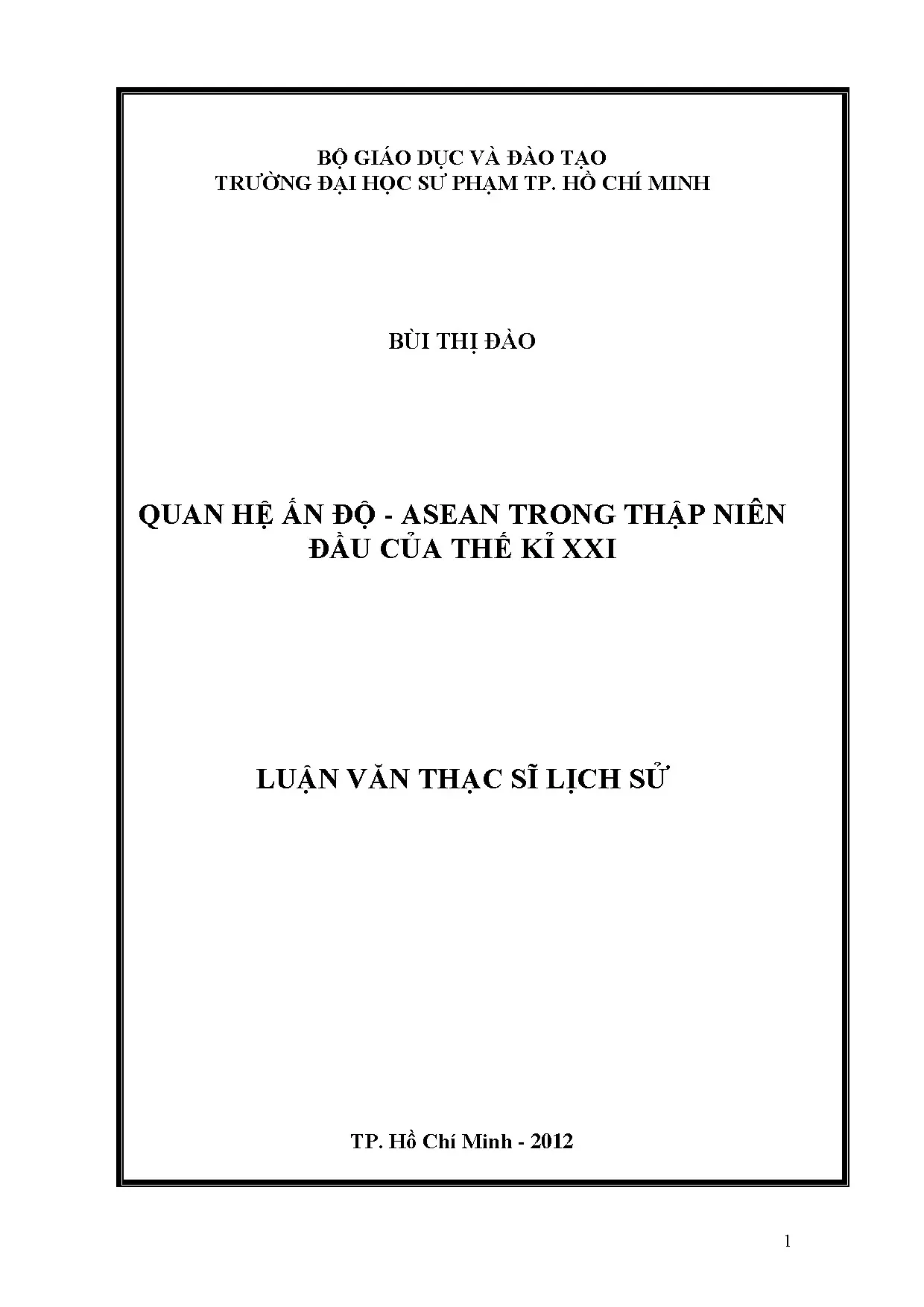 Quan hệ Ấn Độ - ASEAN trong thập niên đầu của thế kỉ XXI