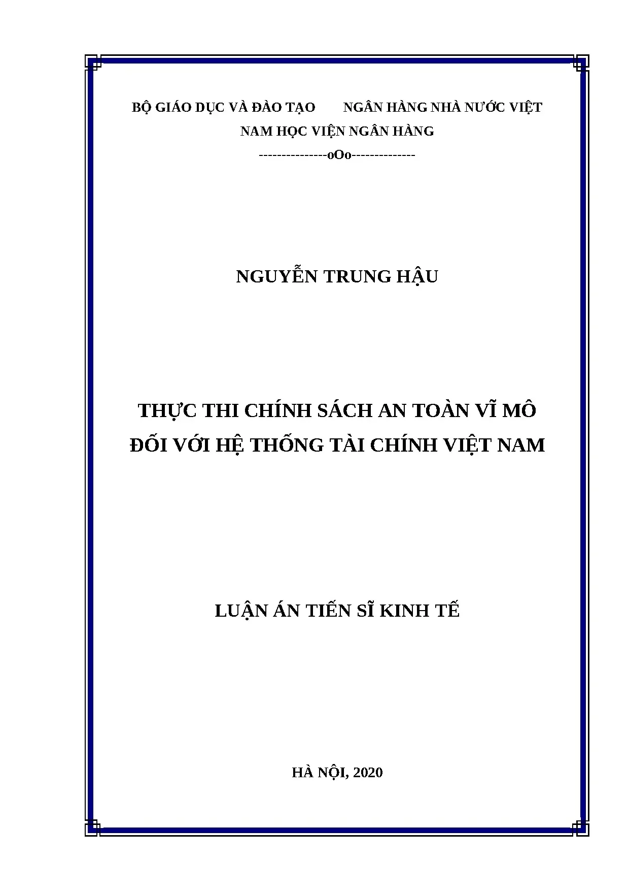 Chính sách an toàn vĩ mô trong hệ thống tài chính Việt Nam