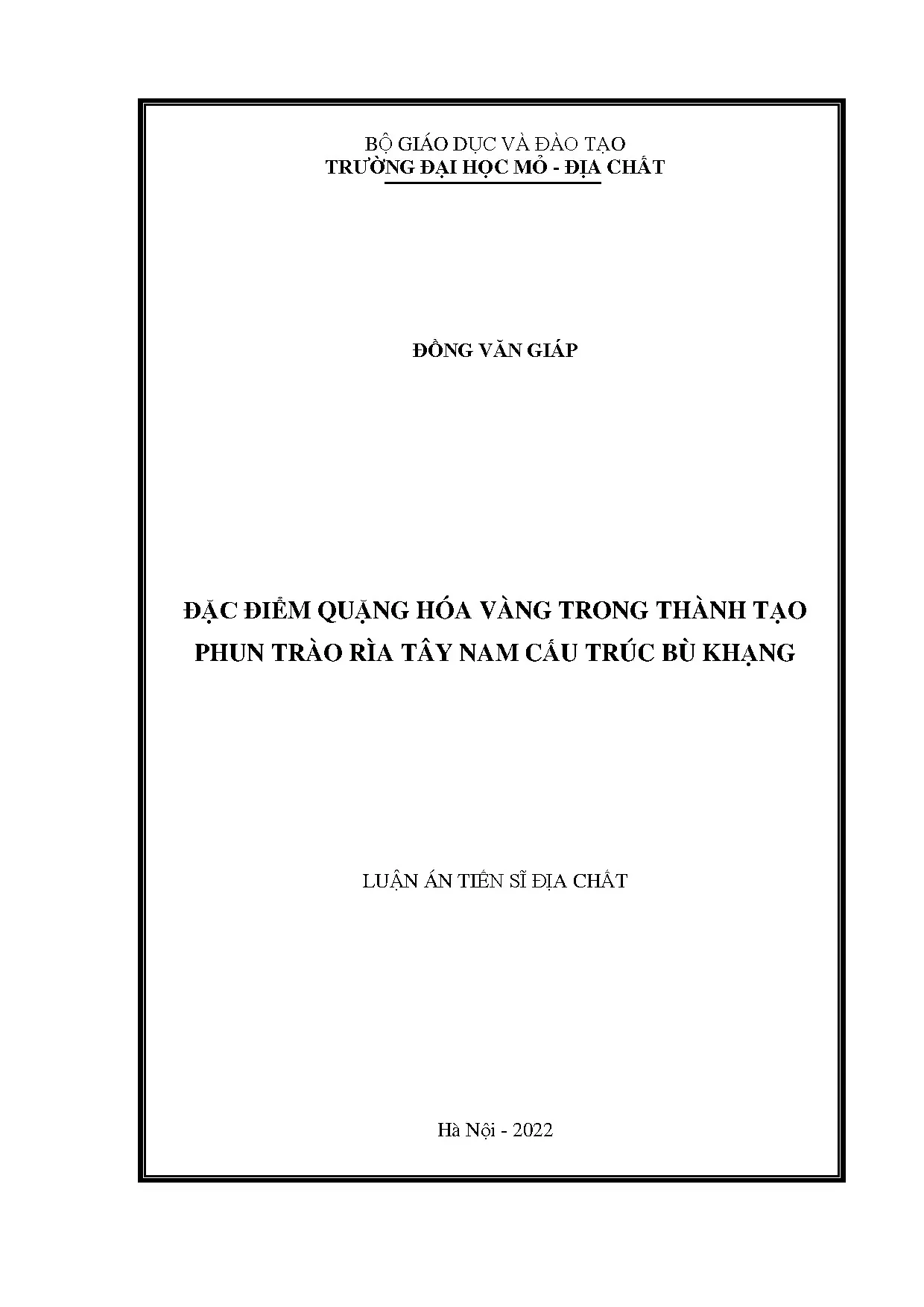 Đặc điểm quặng hoá vàng trong thành tạo phun trào rìa tây nam cấu trúc bù khạng