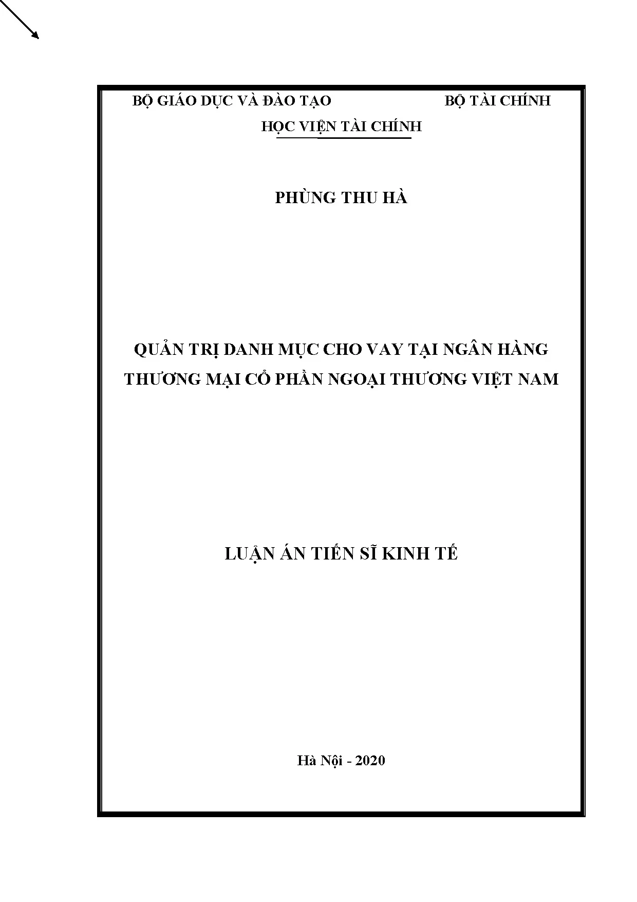Luận án tiến sĩ quản trị danh mục cho vay tại Vietcombank