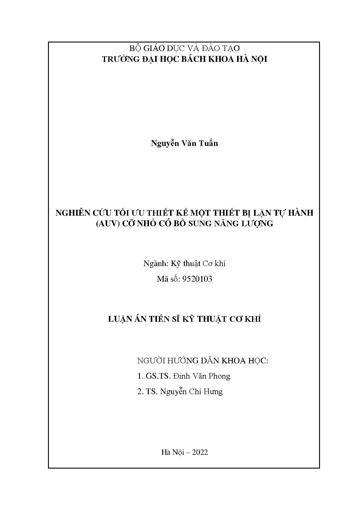 Nghiên cứu tối ưu thiết kế AUV cỡ nhỏ có bổ sung năng lượng