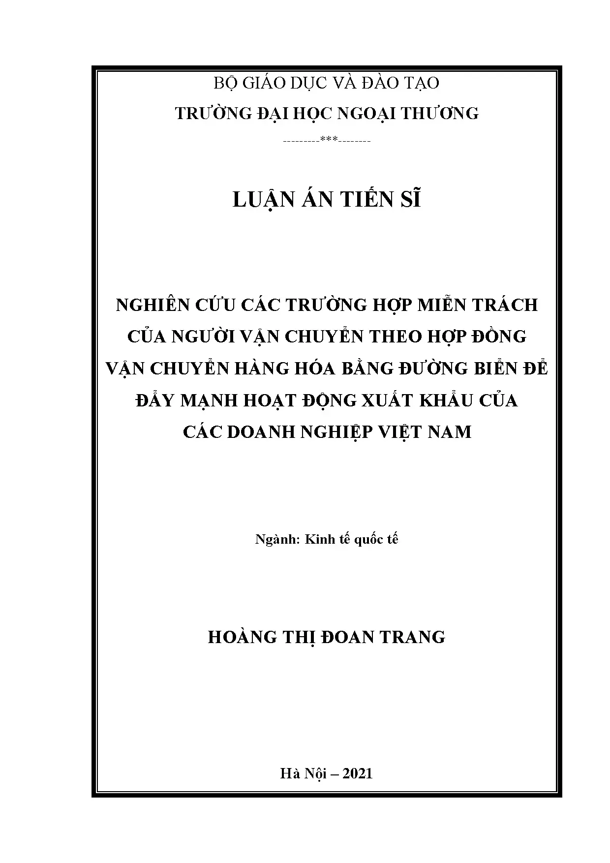 Nghiên cứu miễn trách người vận chuyển đường biển hỗ trợ xuất khẩu