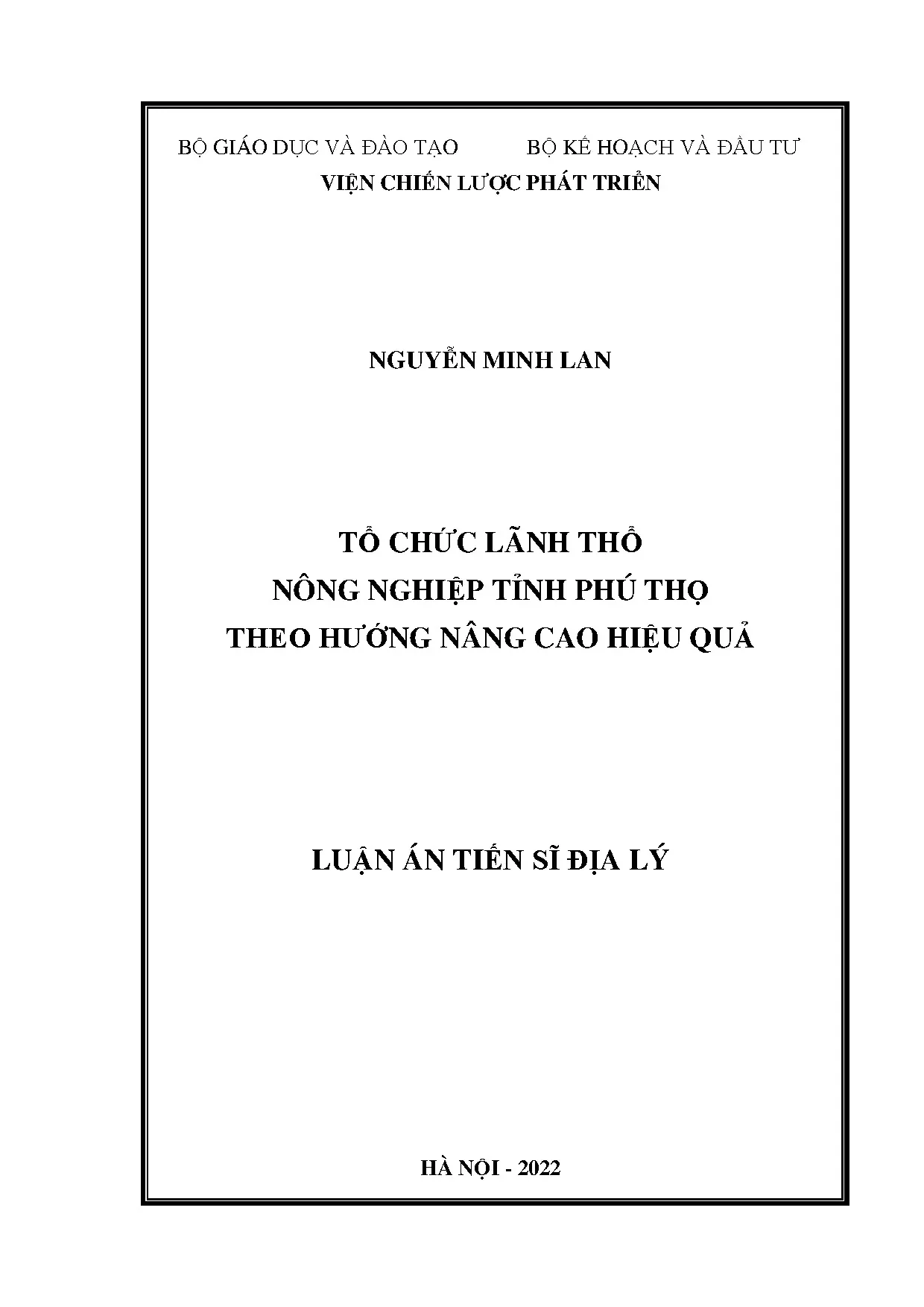 Luận án tiến sĩ tổ chức lãnh thổ nông nghiệp Phú Thọ nâng cao hiệu quả