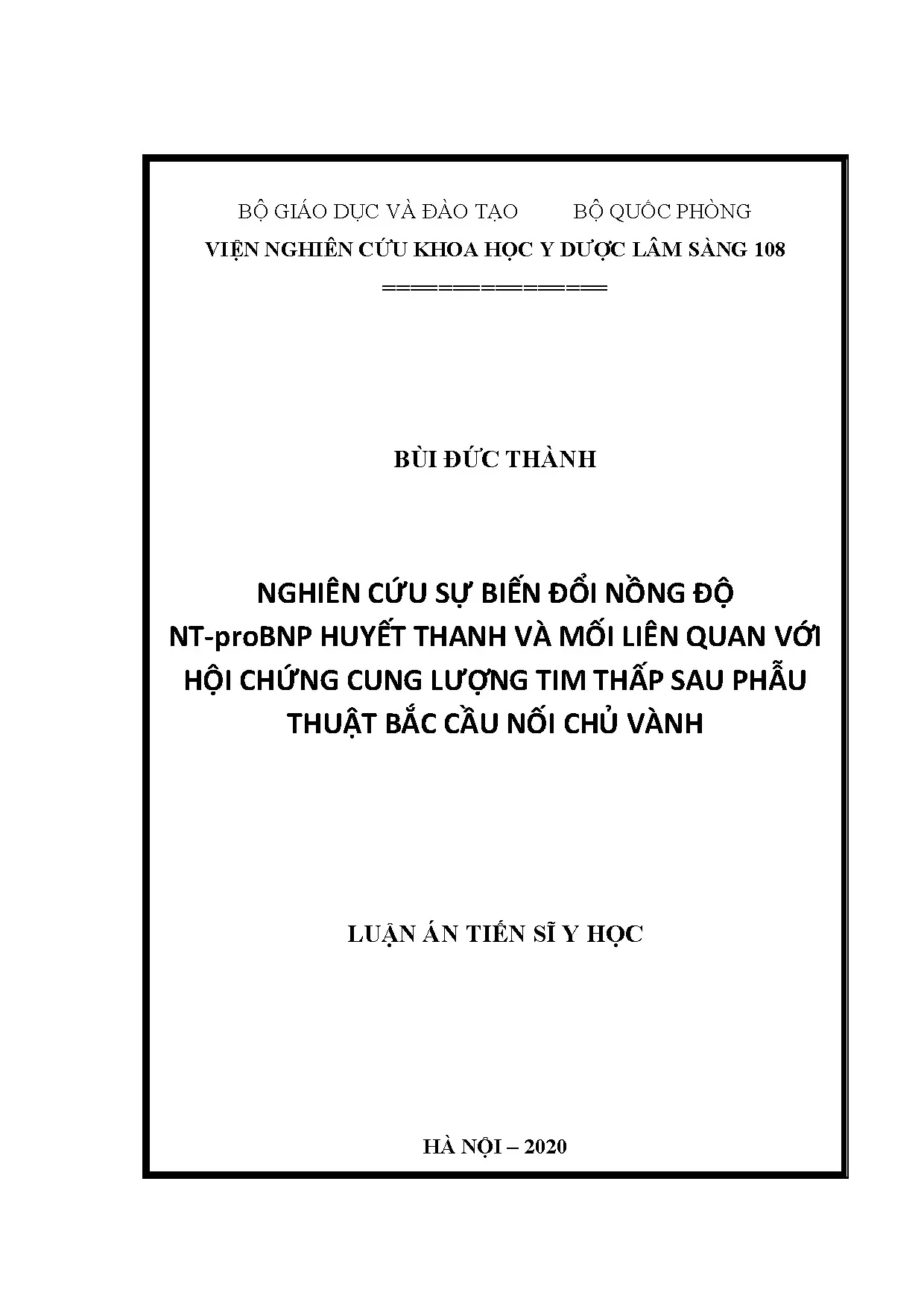 Nghiên cứu NT-proBNP huyết thanh sau phẫu thuật bắc cầu chủ vành