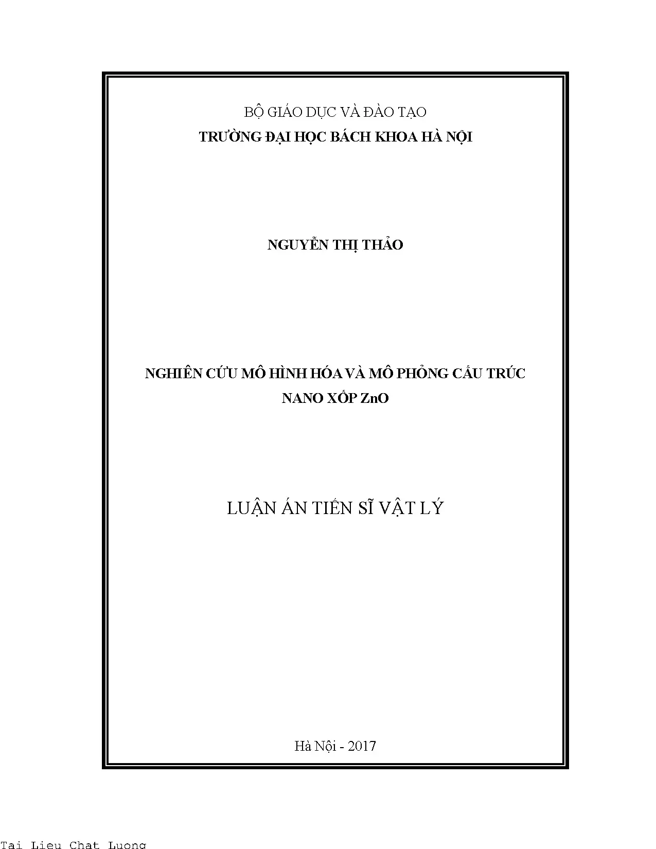 Mô hình hóa và mô phỏng cấu trúc nano xốp ZnO tiên tiến