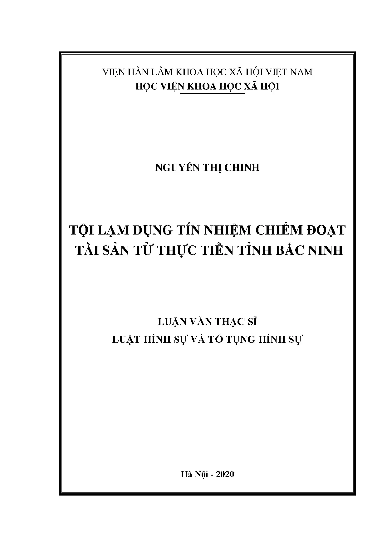 Luận án tiến sĩ tội lạm dụng tín nhiệm chiếm đoạt tài sản tại Bắc Ninh