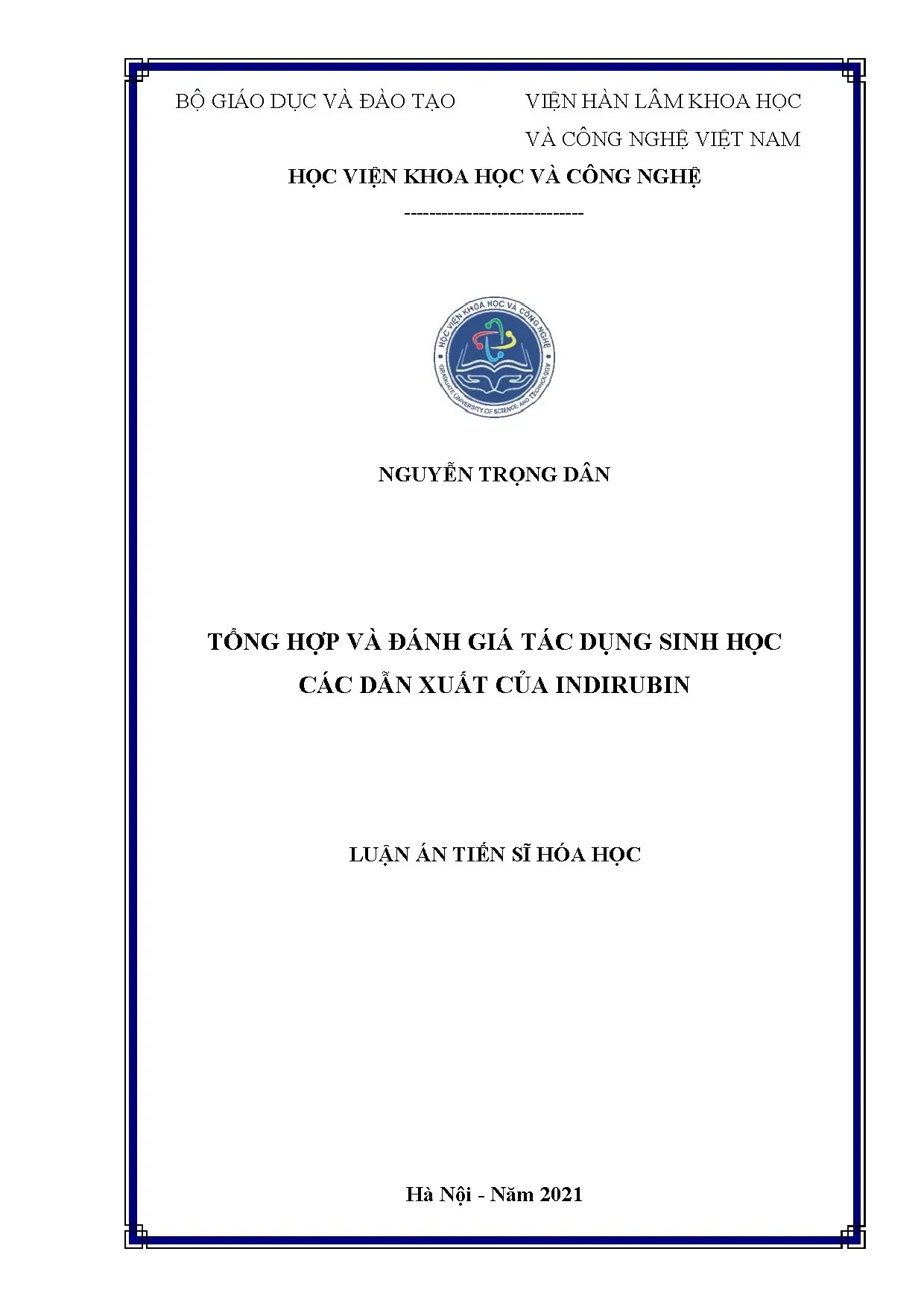Tổng hợp và đánh giá tác dụng sinh học dẫn xuất indirubin