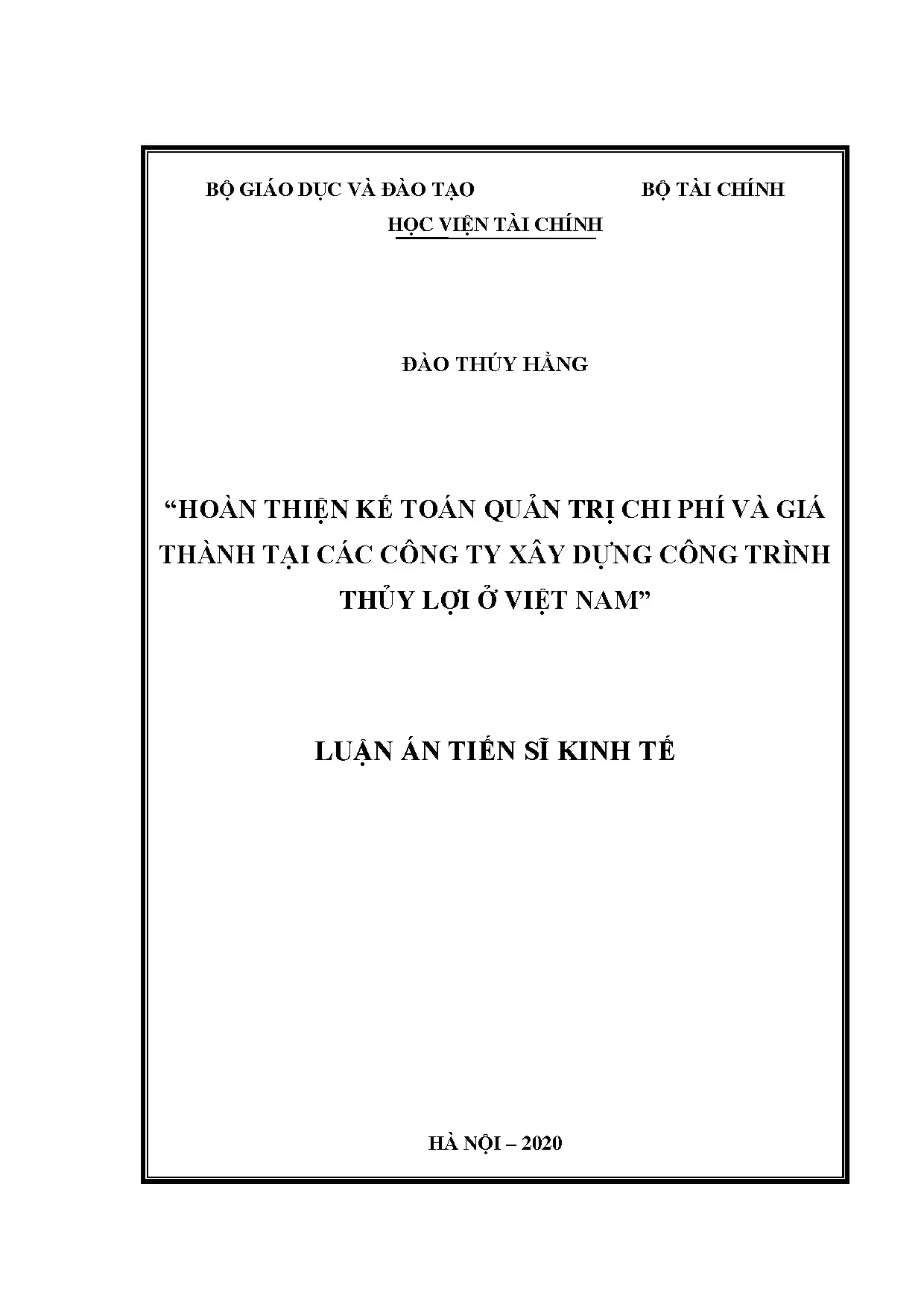 Kế toán quản trị chi phí và giá thành tại công ty xây dựng thủy lợi Việt Nam
