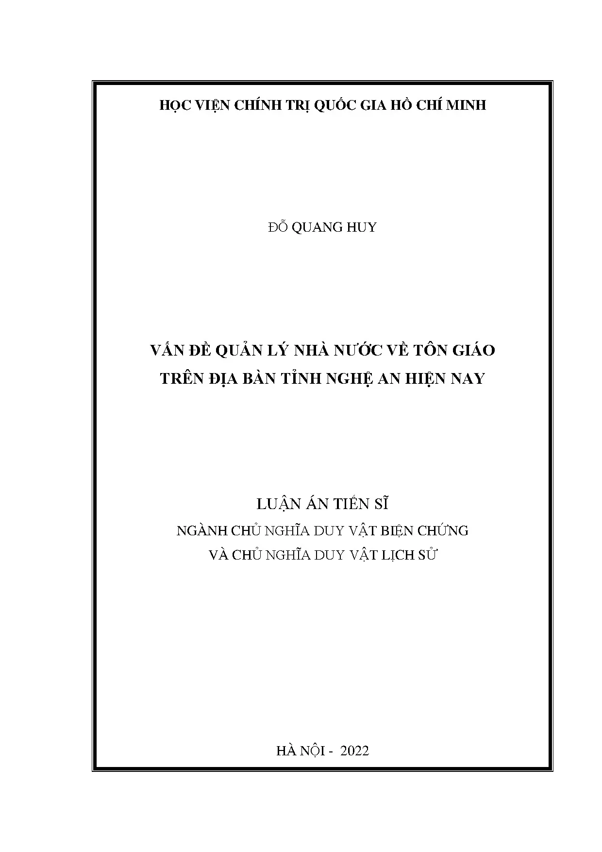 Quản lý nhà nước về tôn giáo tại Nghệ An - Đỗ Quang Huy