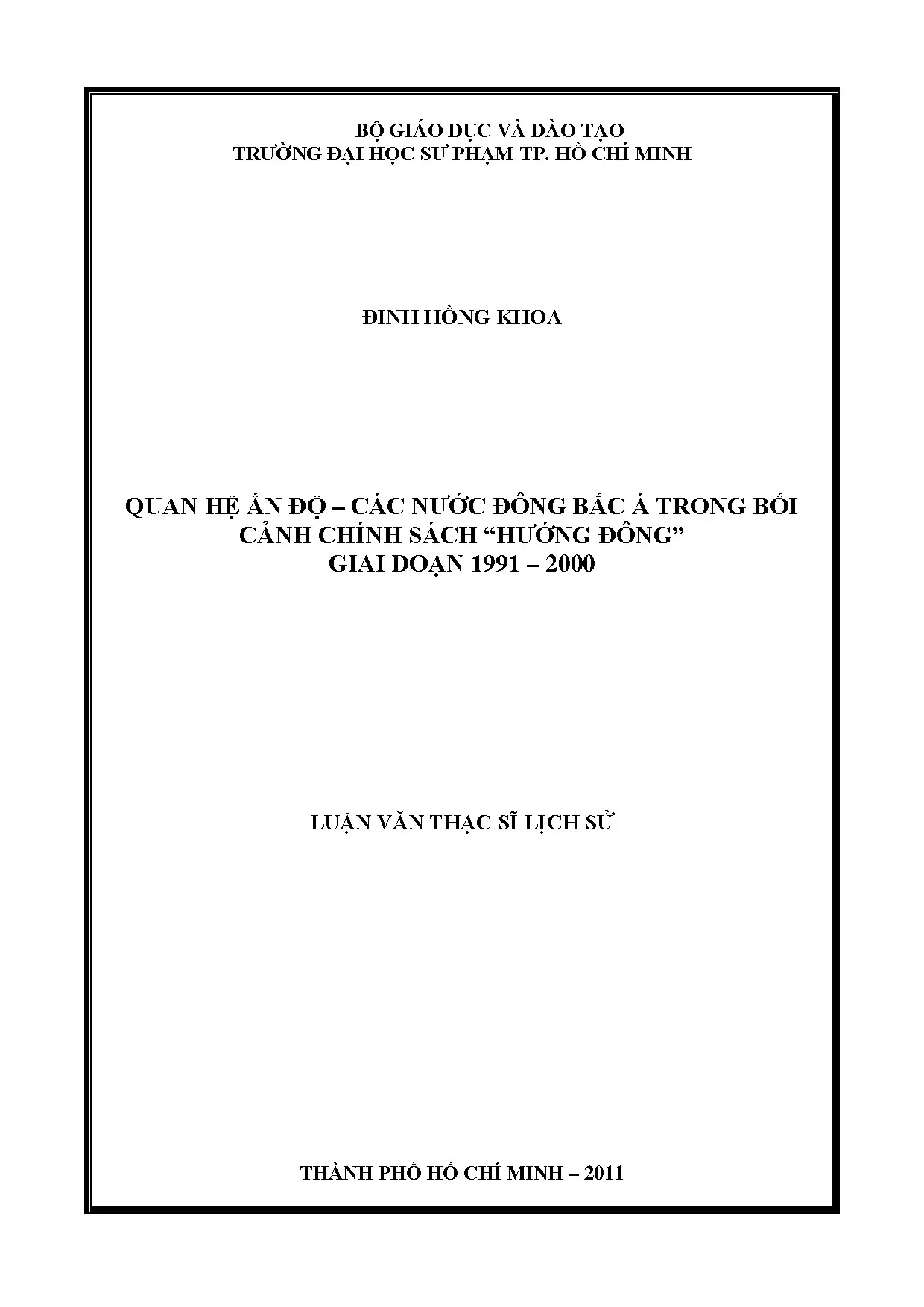 Chính sách Hướng Đông: Quan hệ Ấn Độ-Đông Bắc Á 1991-2000