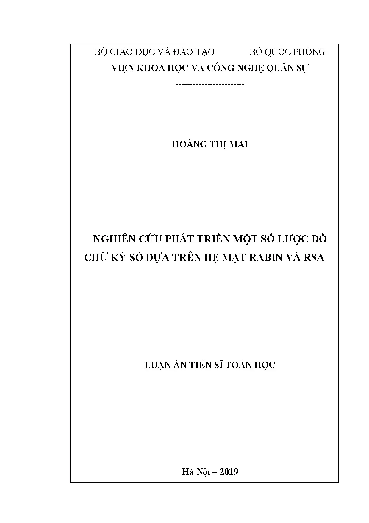 Phát triển lược đồ chữ ký số dựa trên RSA và Rabin