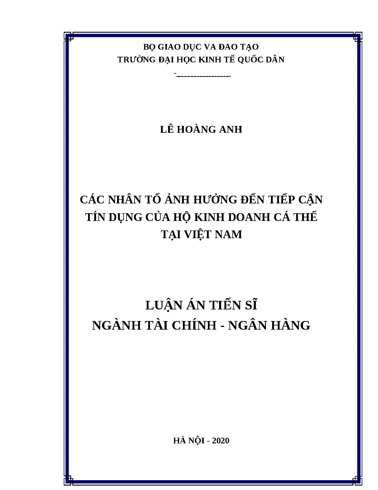 Nhân tố ảnh hưởng tiếp cận tín dụng hộ kinh doanh cá thể Việt Nam