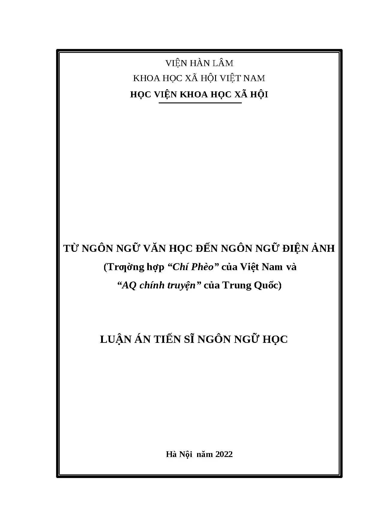 Từ ngôn ngữ văn học đến điện ảnh: Chí Phèo và AQ chính truyện