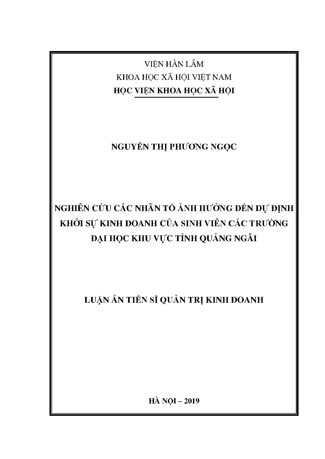 Luận án nhân tố ảnh hưởng dự định khởi nghiệp sinh viên Quảng Ngãi
