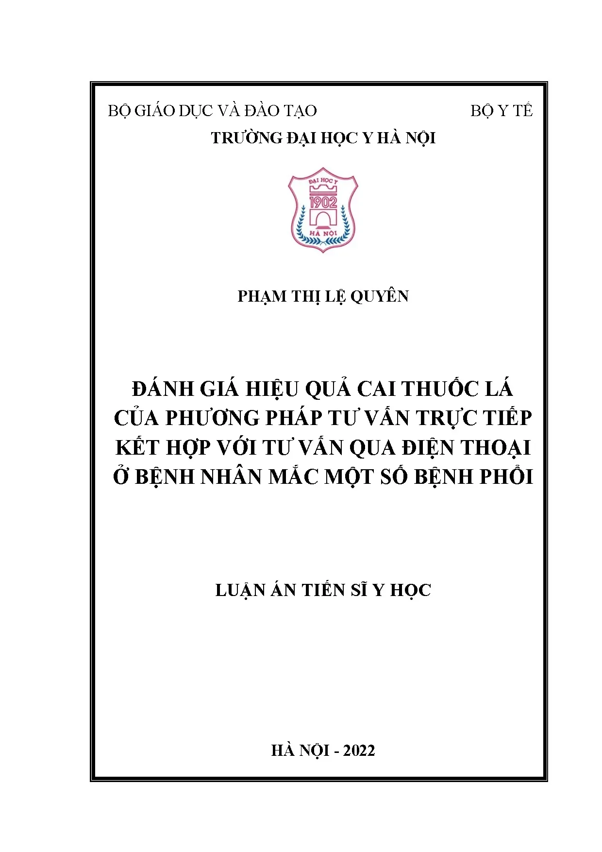 Luận án đánh giá hiệu quả cai thuốc lá bằng tư vấn trực tiếp kết hợp điện thoại