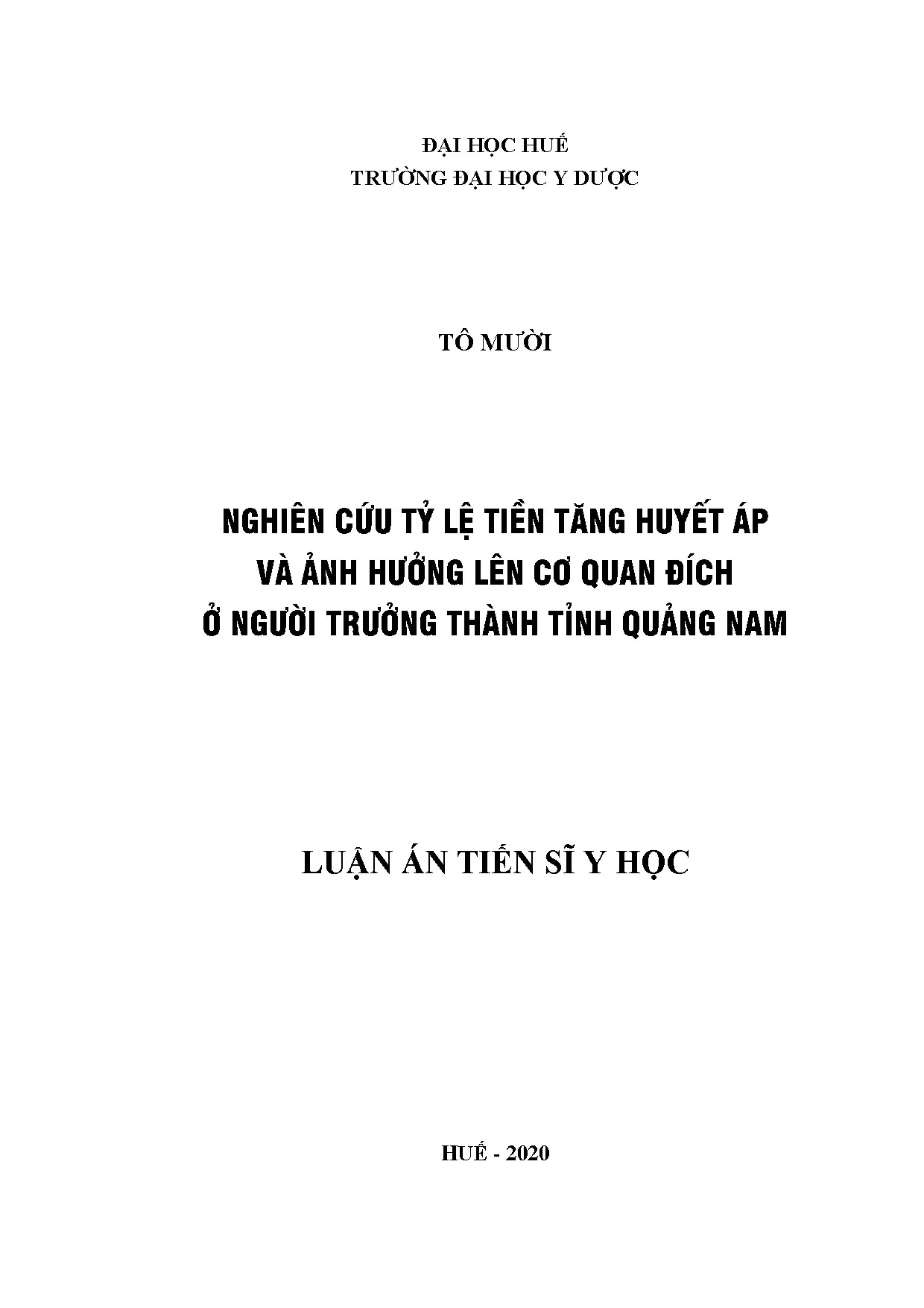 Tiền tăng huyết áp ảnh hưởng cơ quan đích ở người trưởng thành Quảng Nam