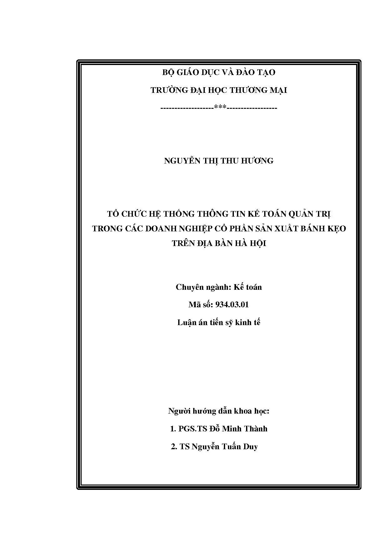 Tổ chức Hệ thống Thông tin Kế toán Quản trị DN Bánh kẹo Hà Nội