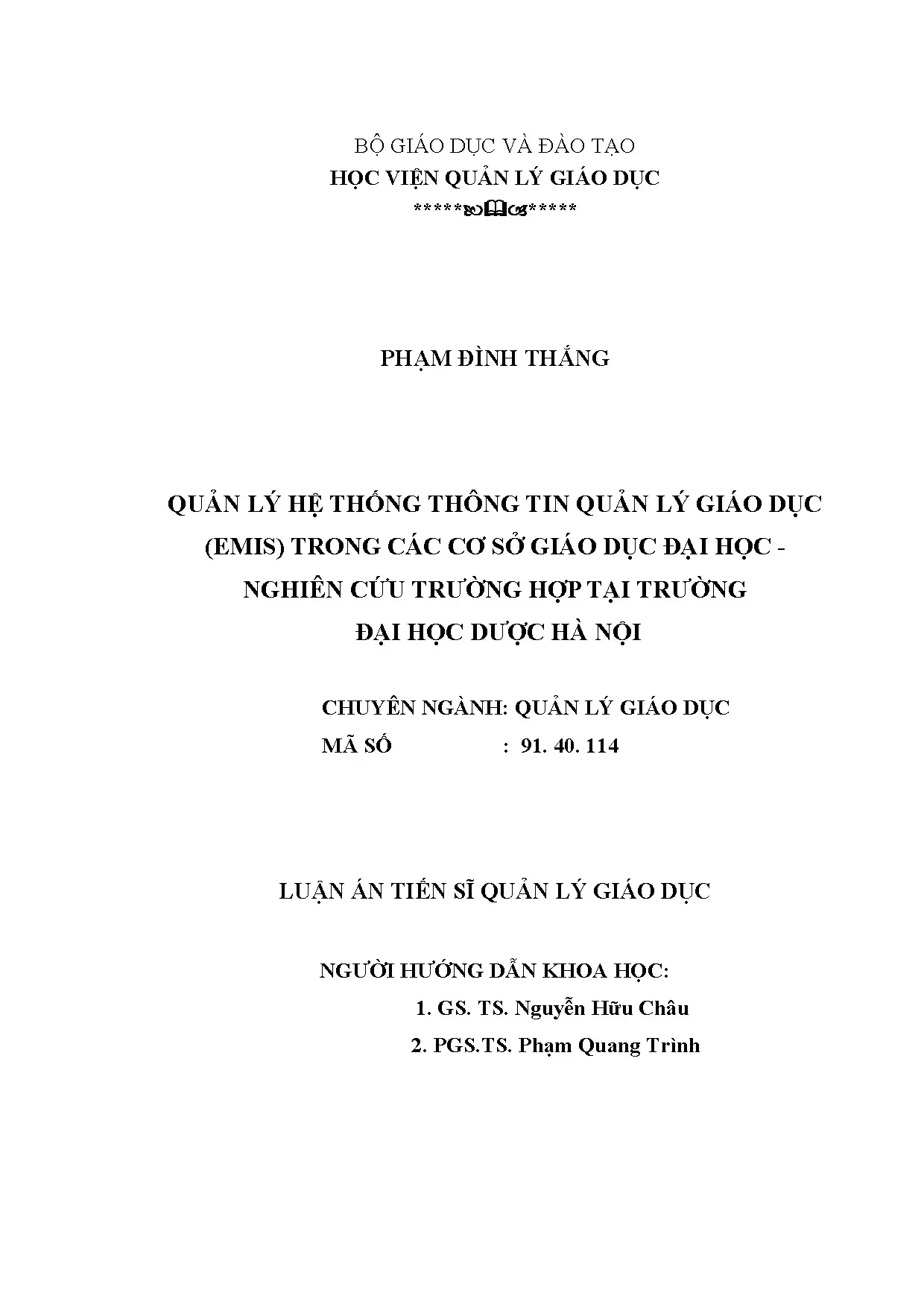 Quản lý hệ thống EMIS tại Trường Đại học Dược Hà Nội