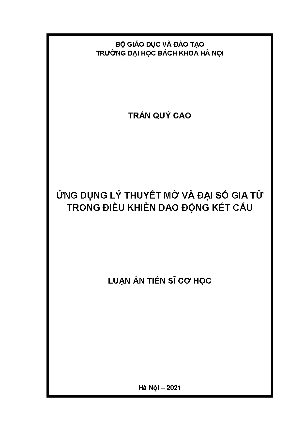 Ứng dụng lý thuyết mờ và đại số gia tử điều khiển dao động kết cấu