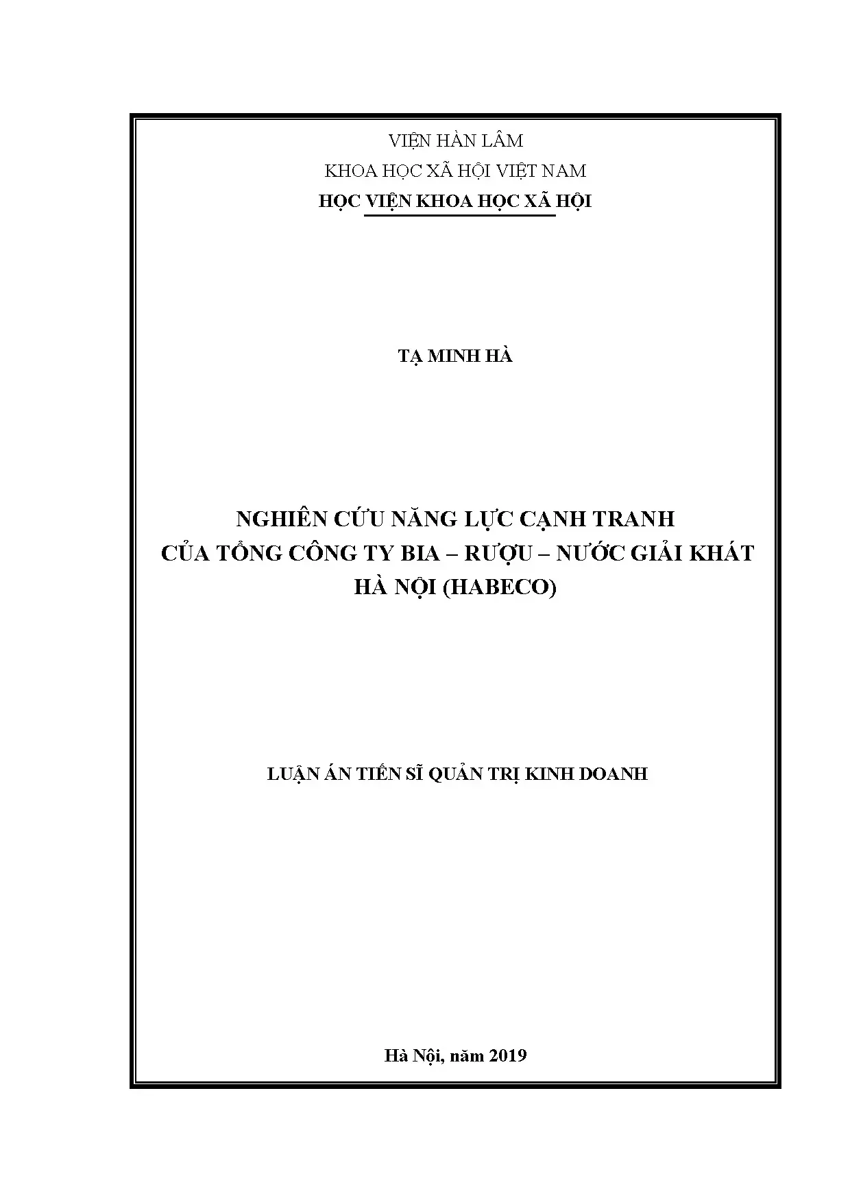 Luận án tiến sĩ: Năng lực cạnh tranh HABECO 2019