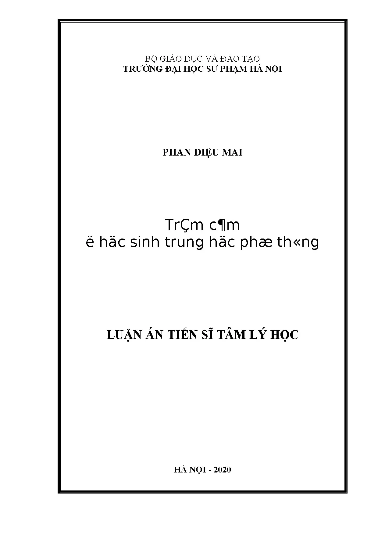 Luận án tiến sĩ về trầm cảm ở học sinh THPT - Phan Diệu Mai