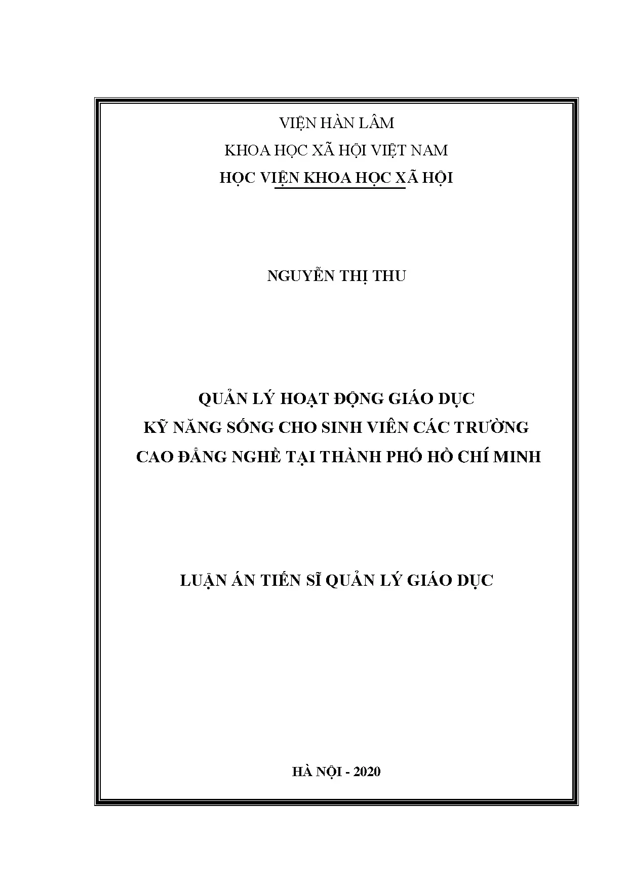 Quản lý giáo dục kỹ năng sống cho sinh viên cao đẳng
