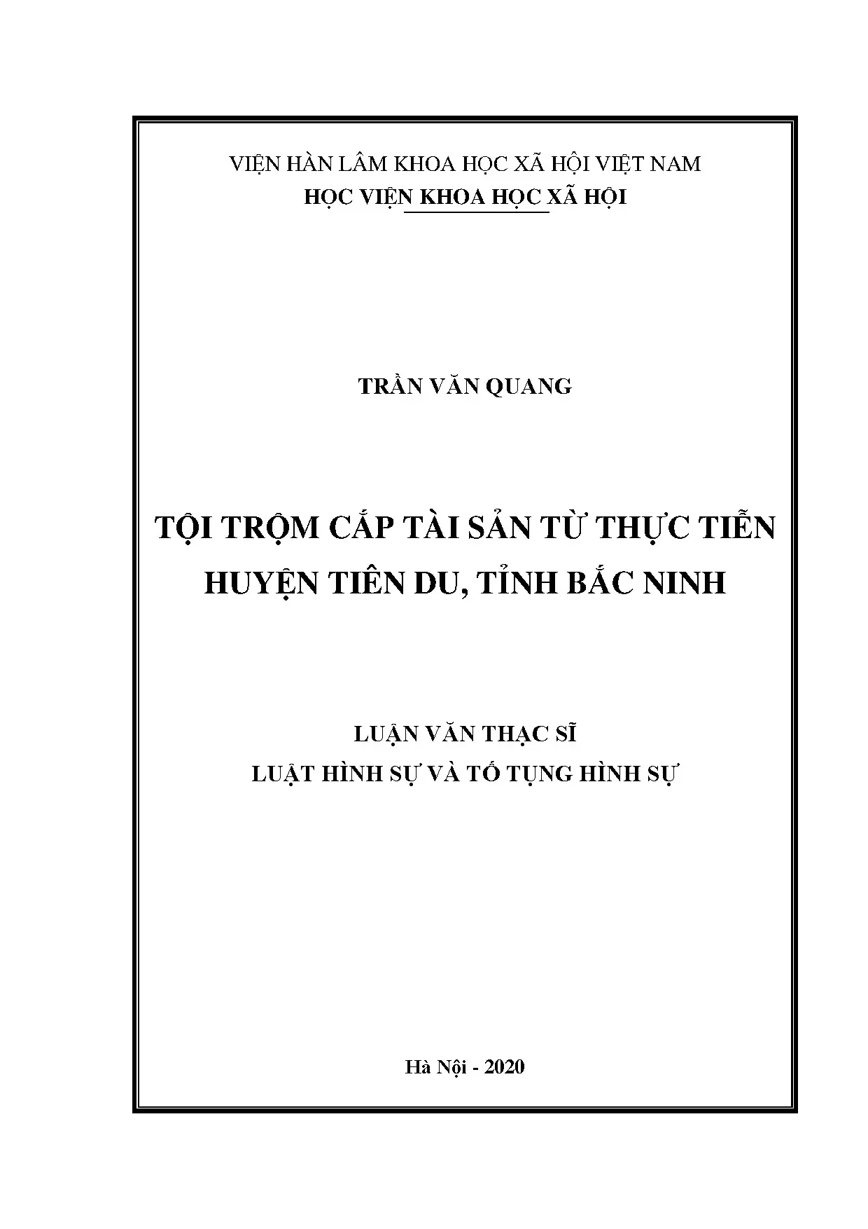 Luận án tiến sĩ tội trộm cắp tài sản huyện Tiên Du, Bắc Ninh