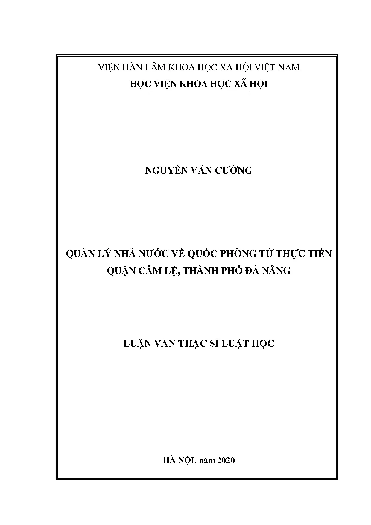Luận án tiến sĩ quản lý nhà nước về quốc phòng quận Cẩm Lệ