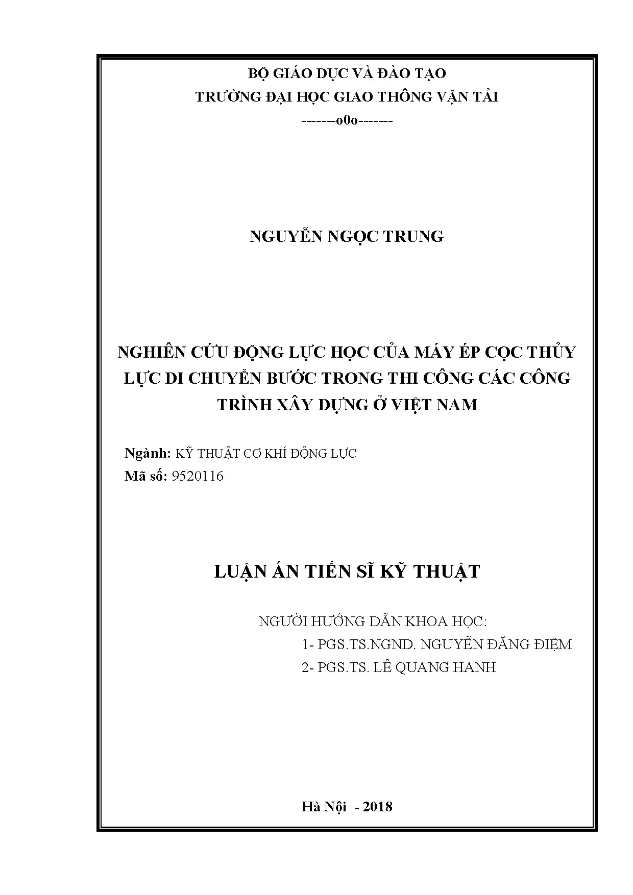 Nghiên cứu động lực học máy ép cọc thủy lực Việt Nam