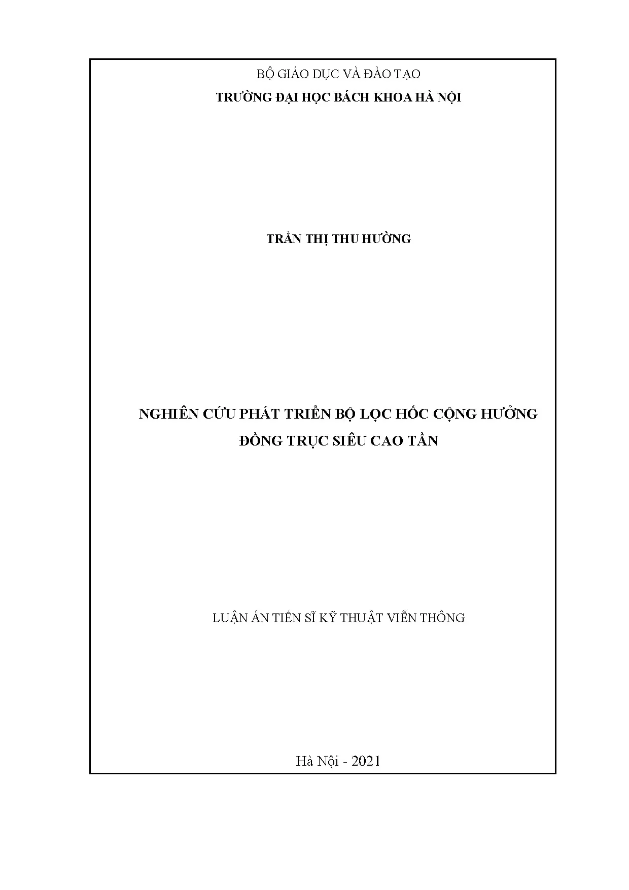 Luận án tiến sĩ: Bộ lọc hốc cộng hưởng siêu cao tần