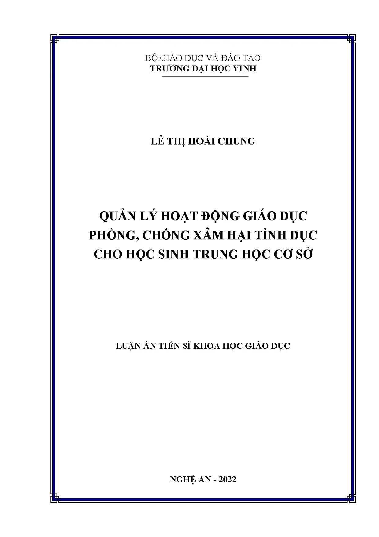 Quản lý phòng chống xâm hại tình dục cho học sinh THCS